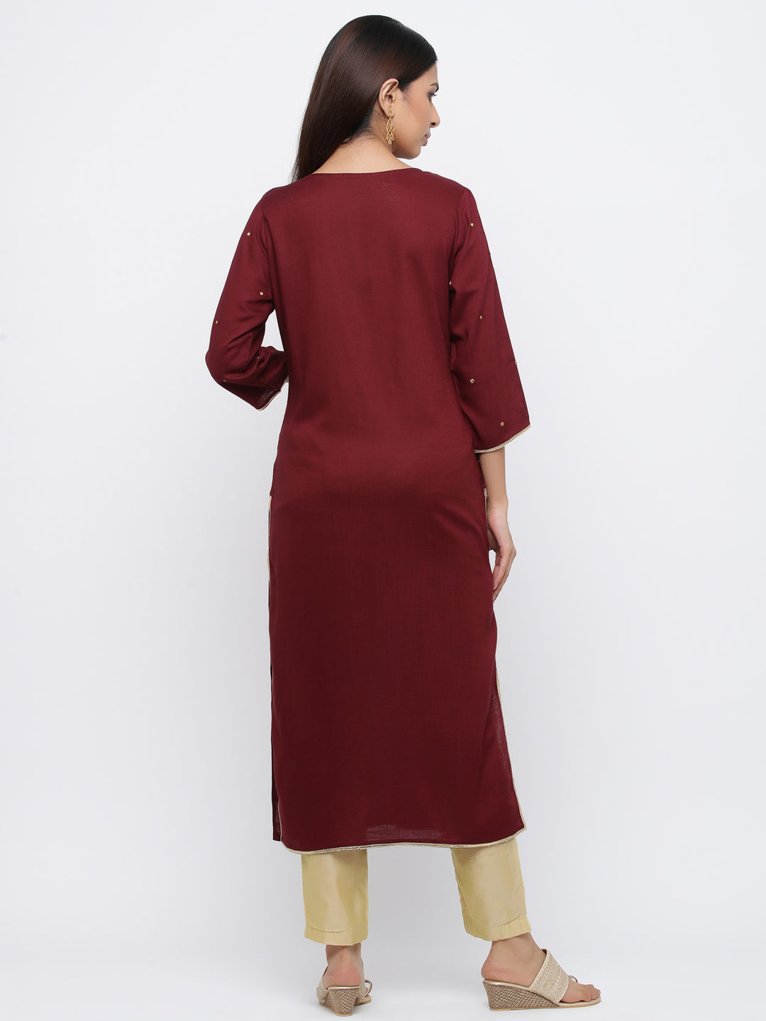 Maroon Solid Straight Viscose Rayon Kurta