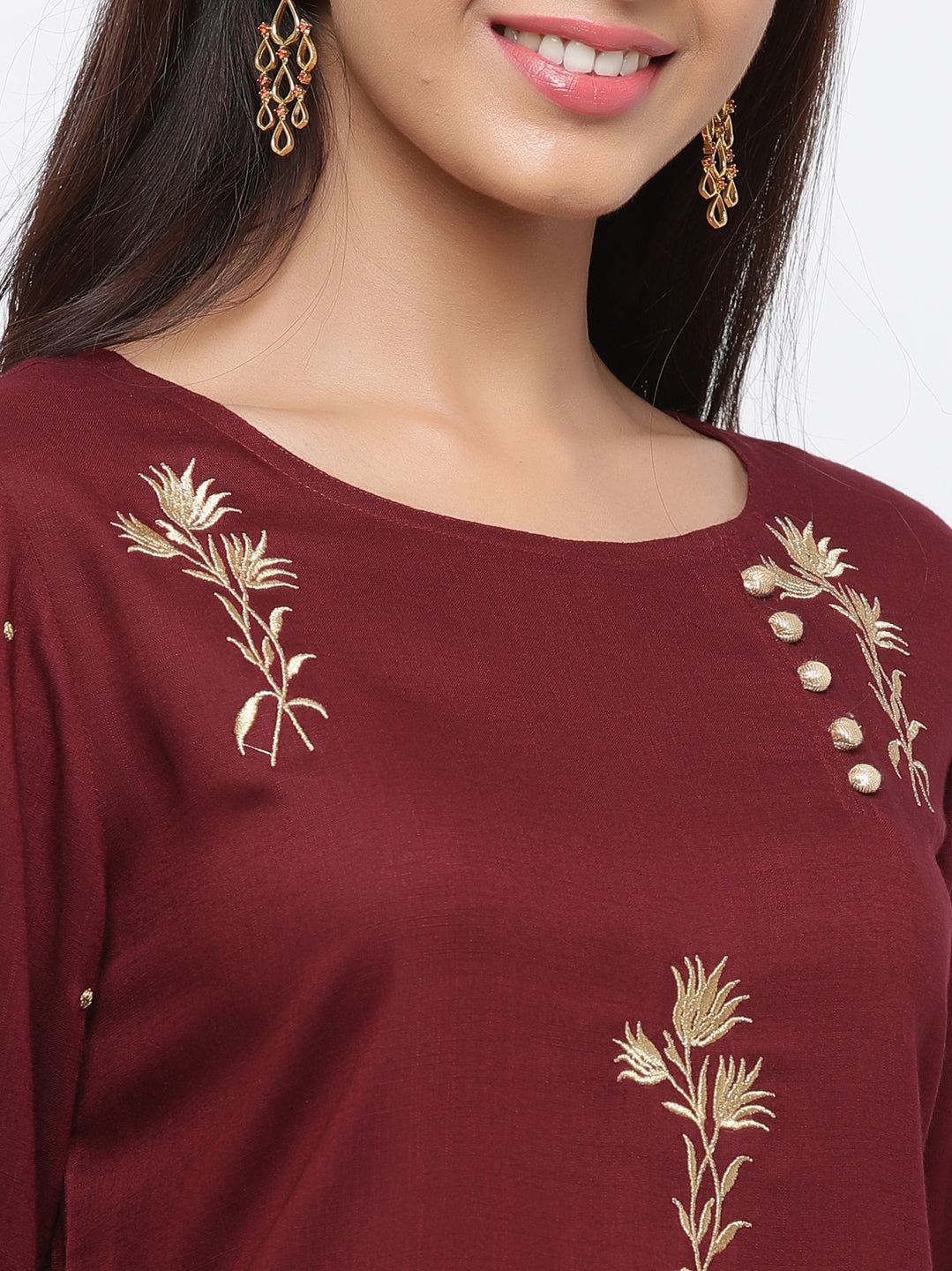 Maroon Solid Straight Viscose Rayon Kurta