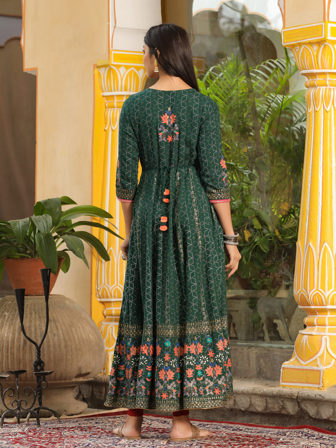 Ethnic green printed Anarkali kurta