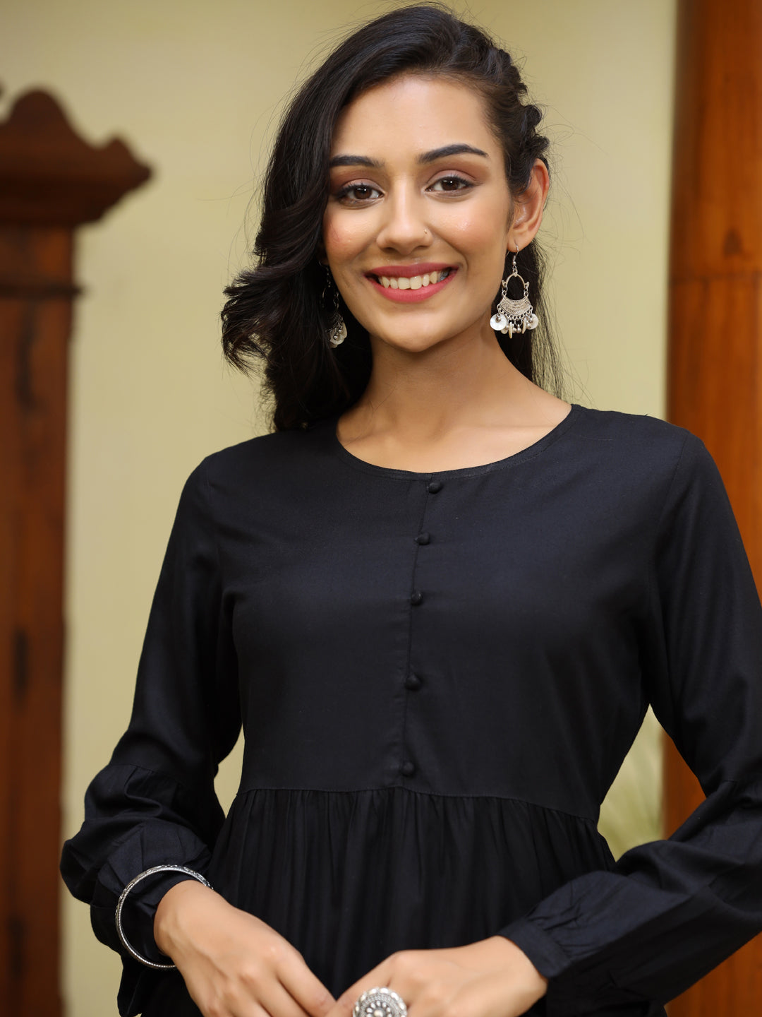 Black Pleated Rayon Top