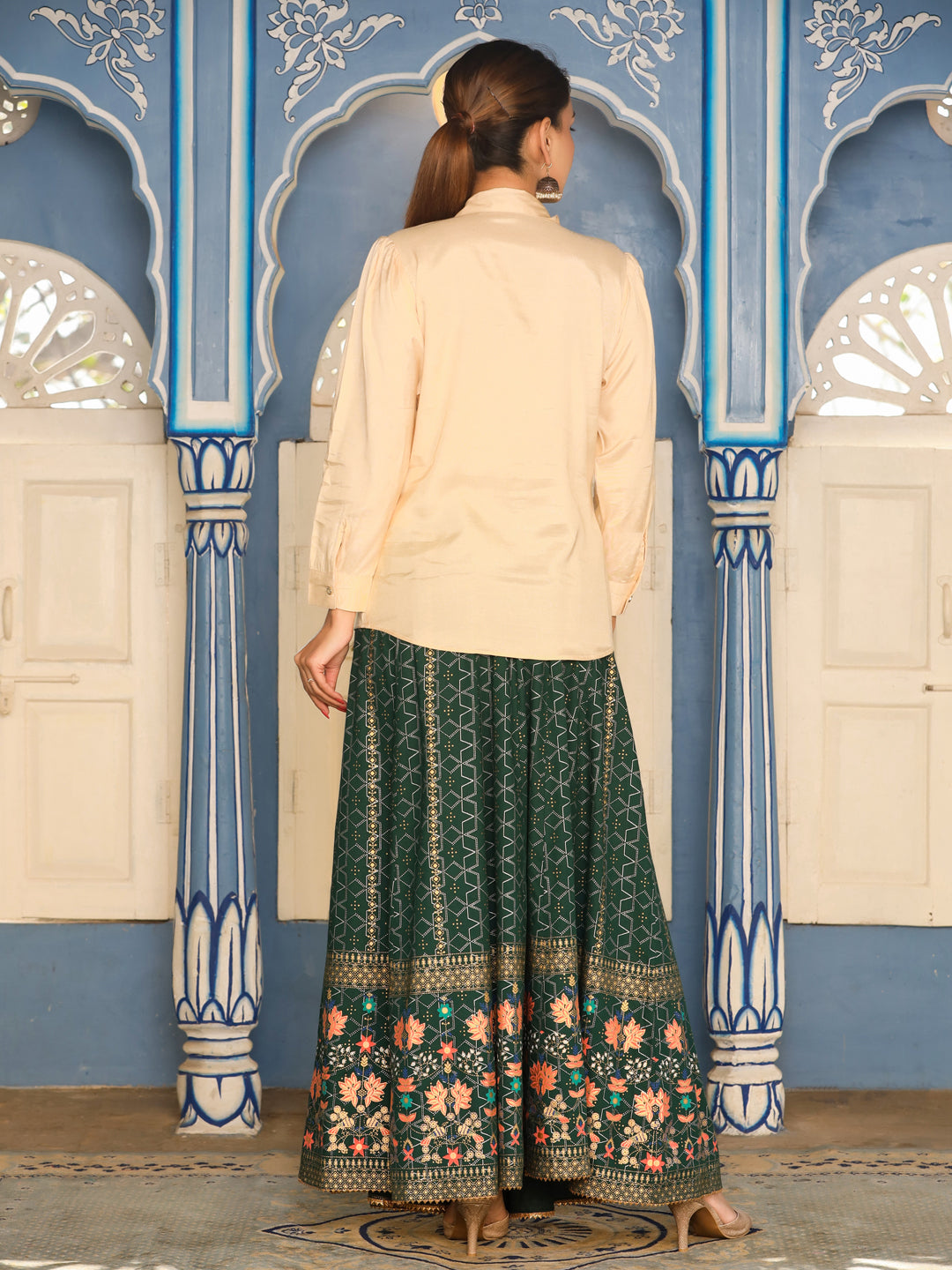 Silk Blend Beige Embellished Shirt