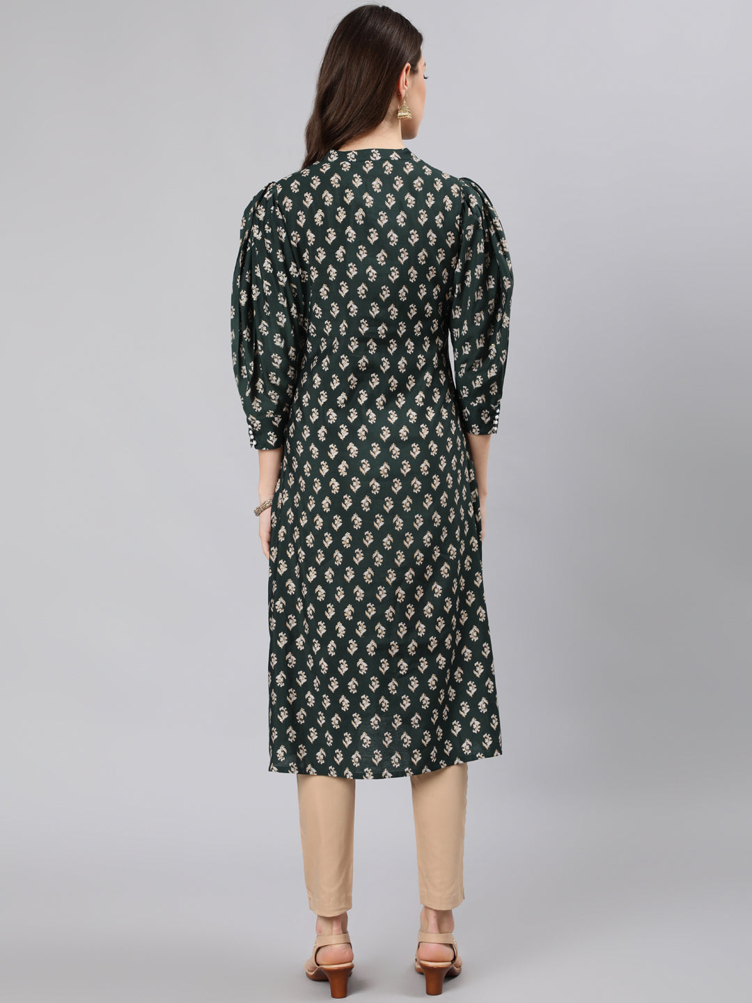 A line Kurta with Puffed Sleeves