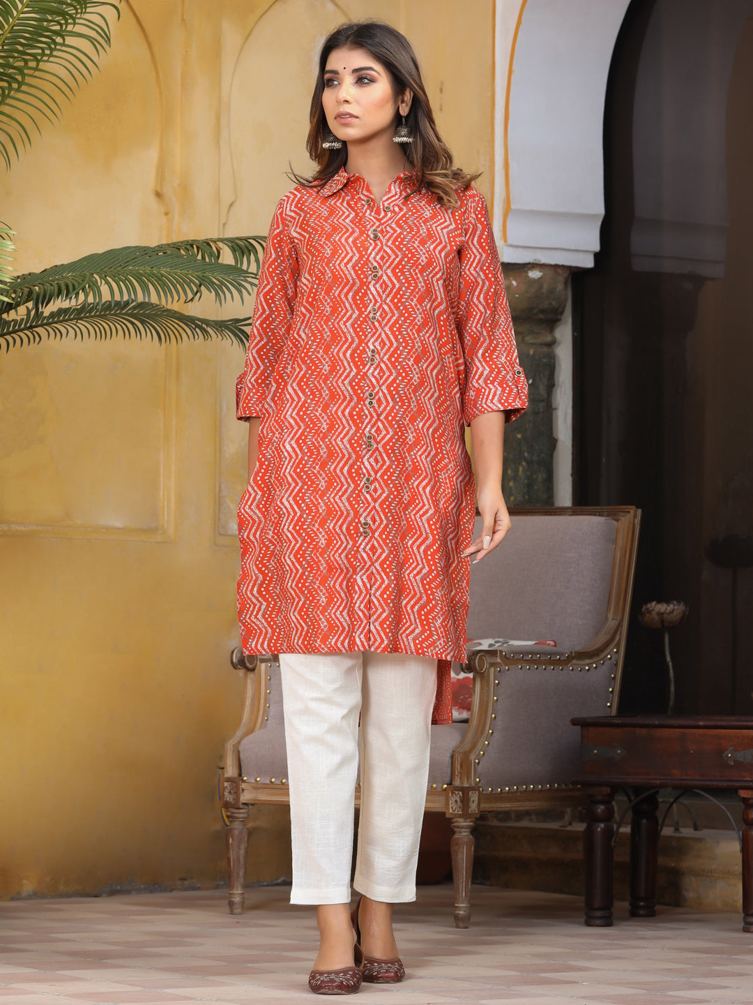 Buy Partywear Chanderi Silk Printed Kurta Online | Jaipur Kurti