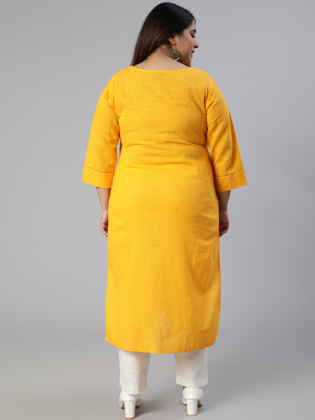 Mustard Cotton Pin Tucks Straight Kurta