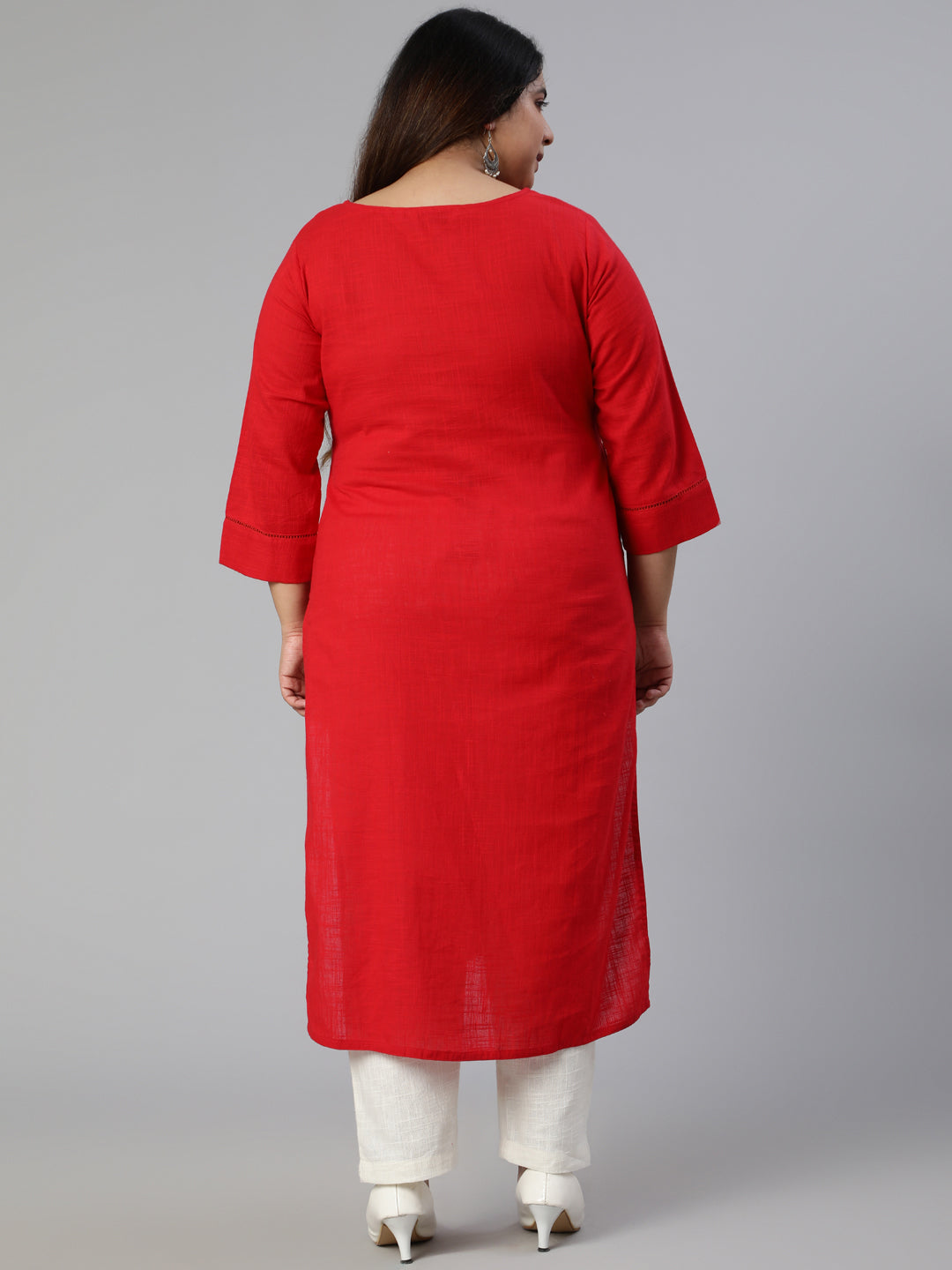 Red Cotton Pin Tucks Straight Kurta