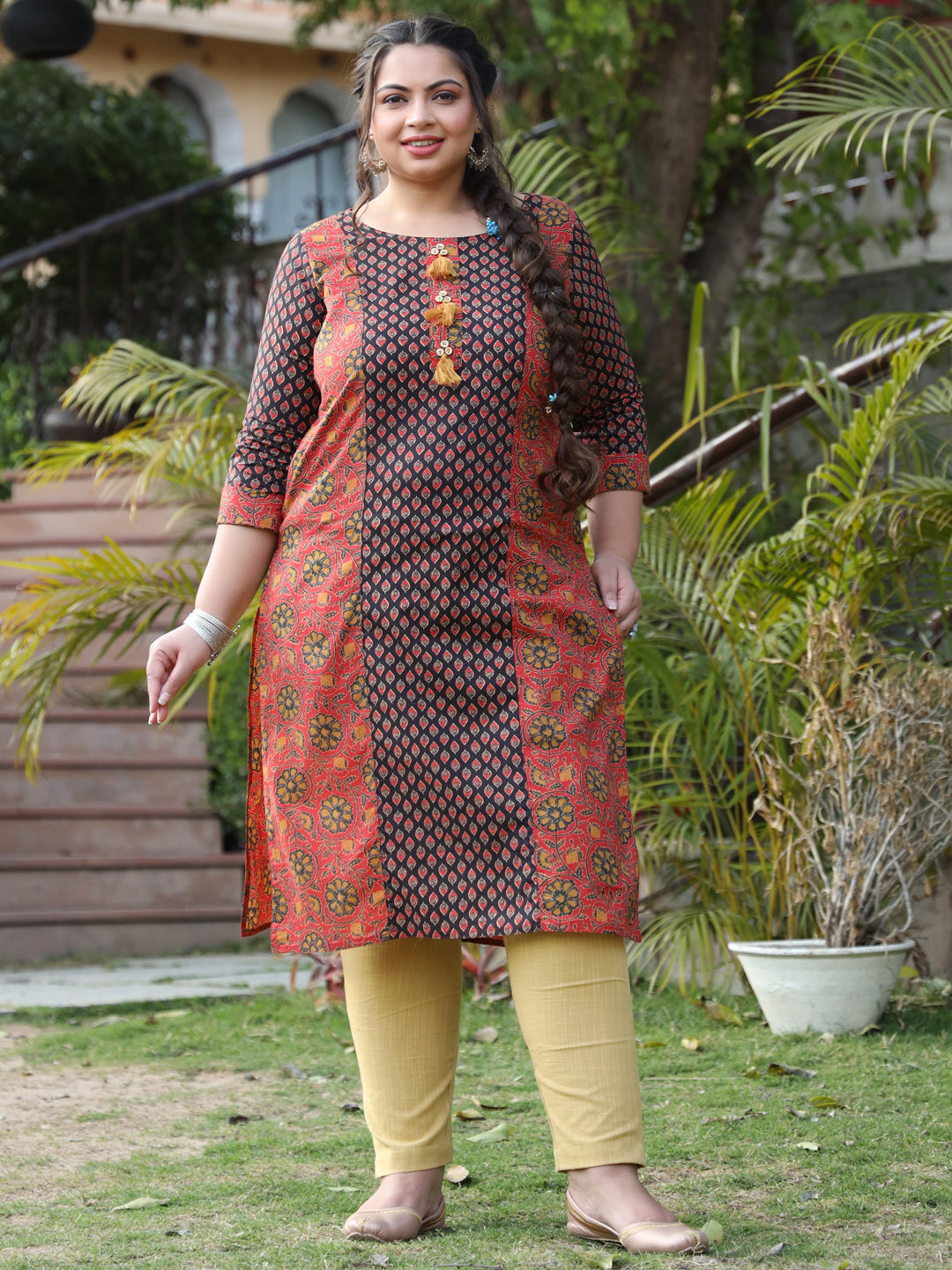 Rust Ethnic Motifs Printed Kurta