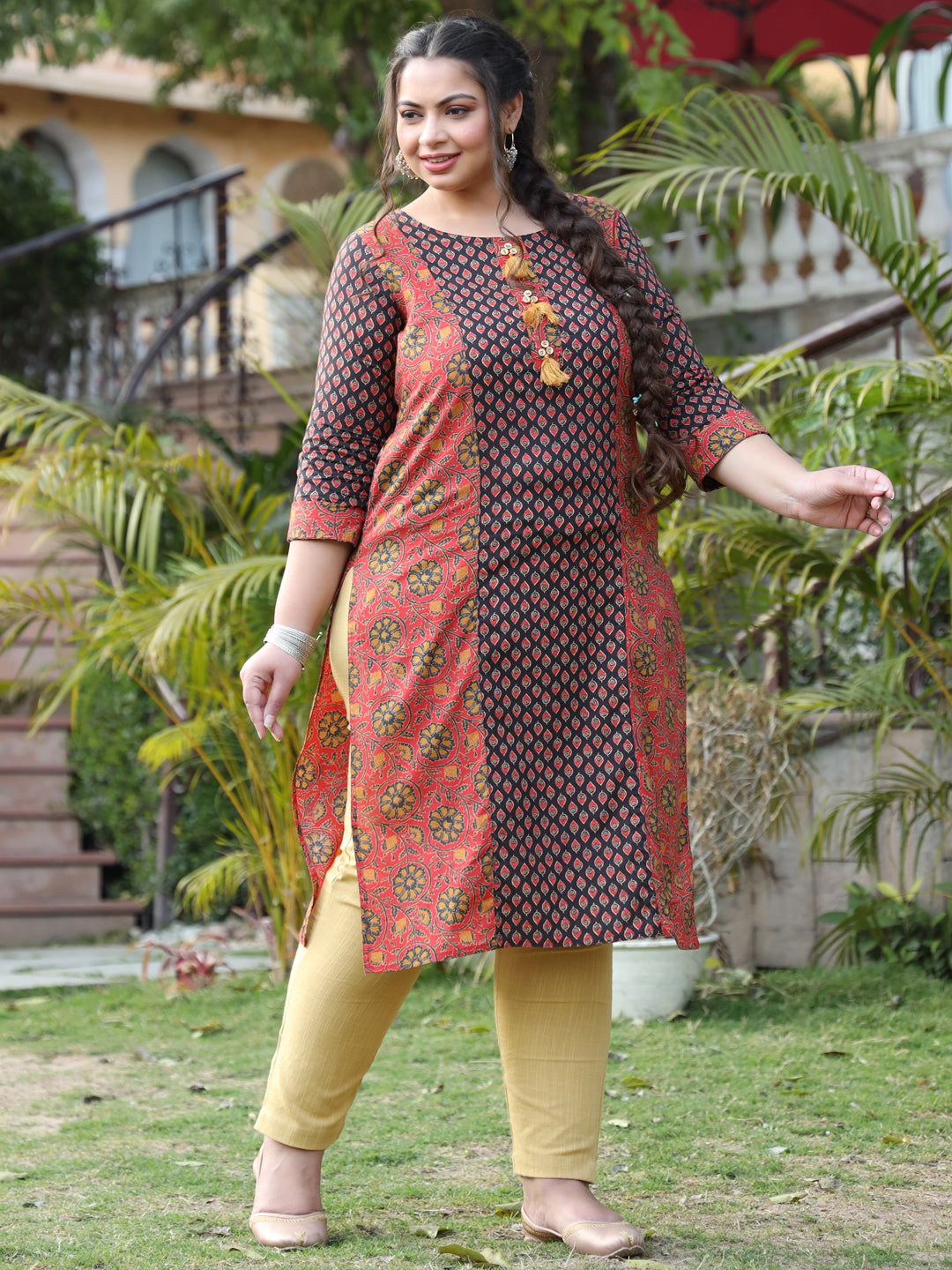 Rust Ethnic Motifs Printed Kurta