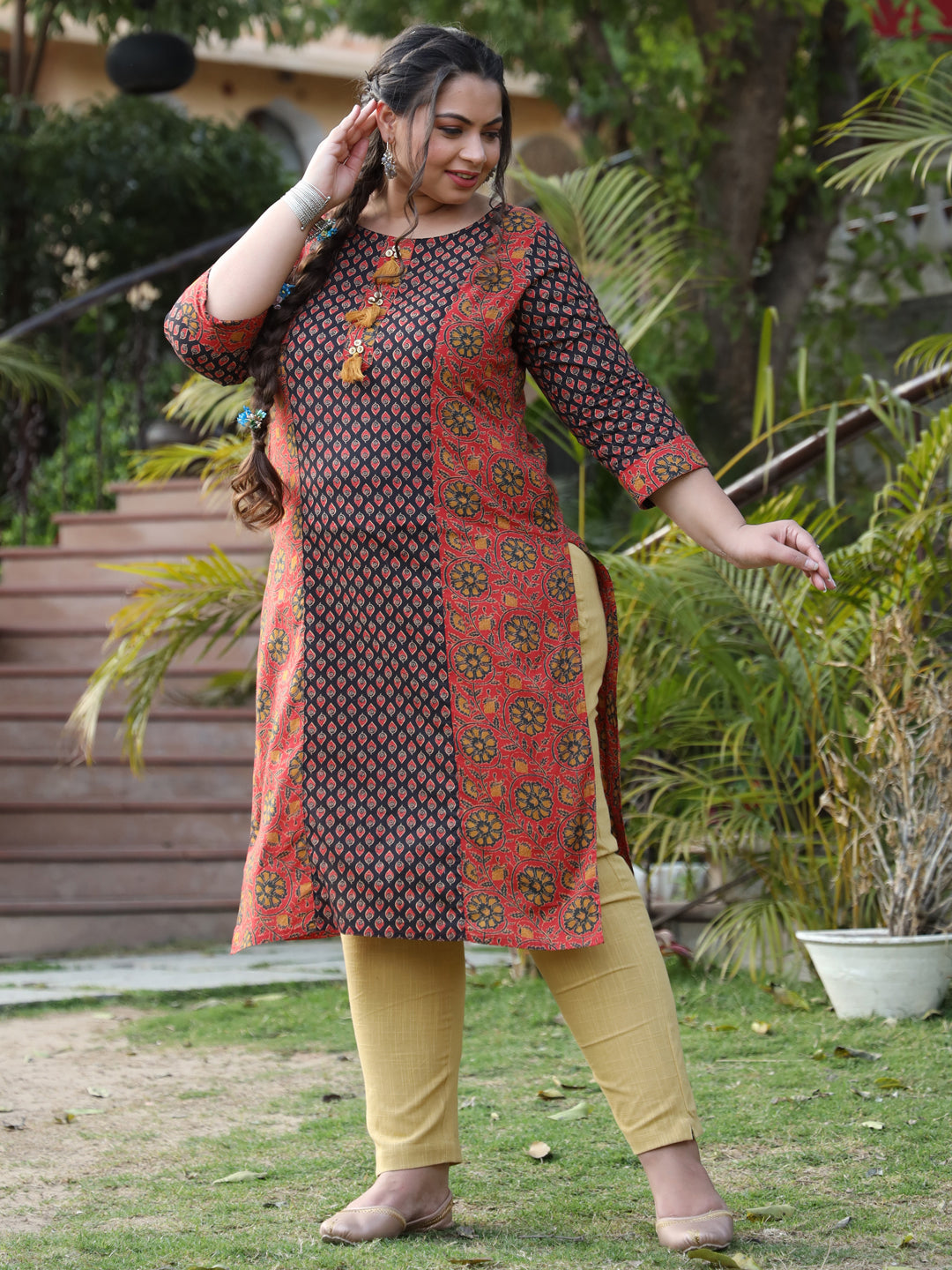 Rust Ethnic Motifs Printed Kurta