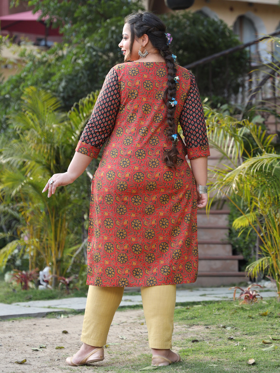 Rust Ethnic Motifs Printed Kurta