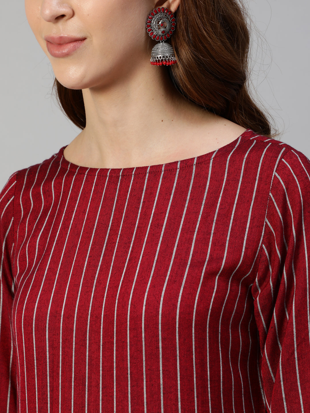 Maroon Yarn Dyed Straight Embroidered Pocket Kurta