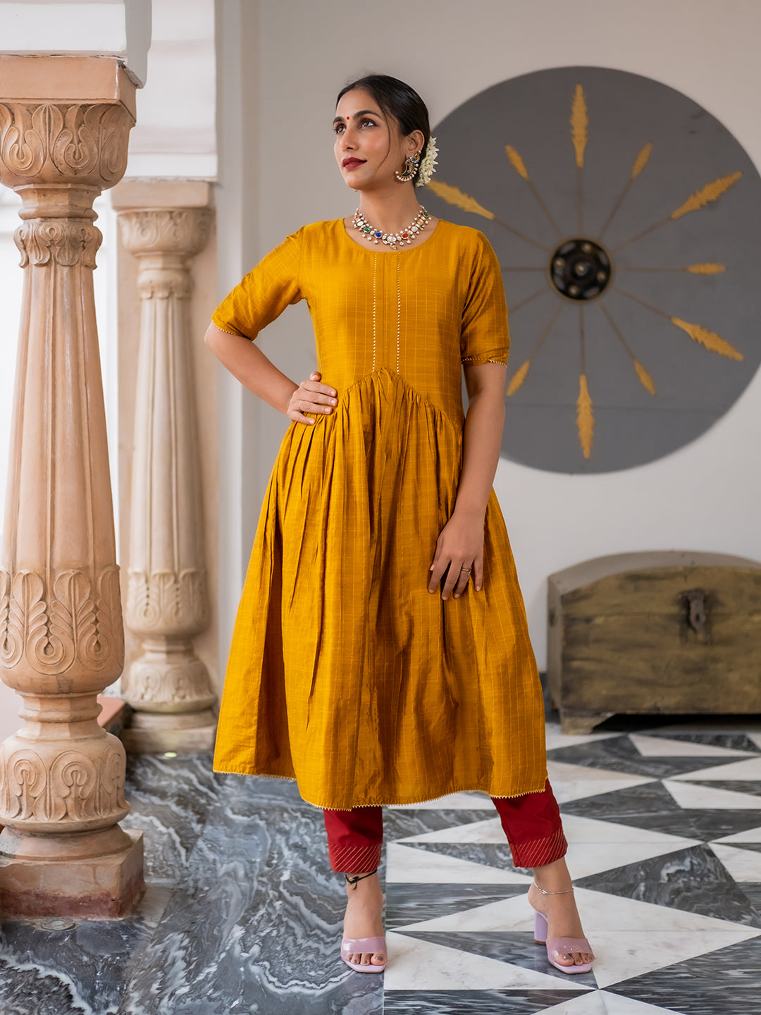 Strappy mustard kurta at low price