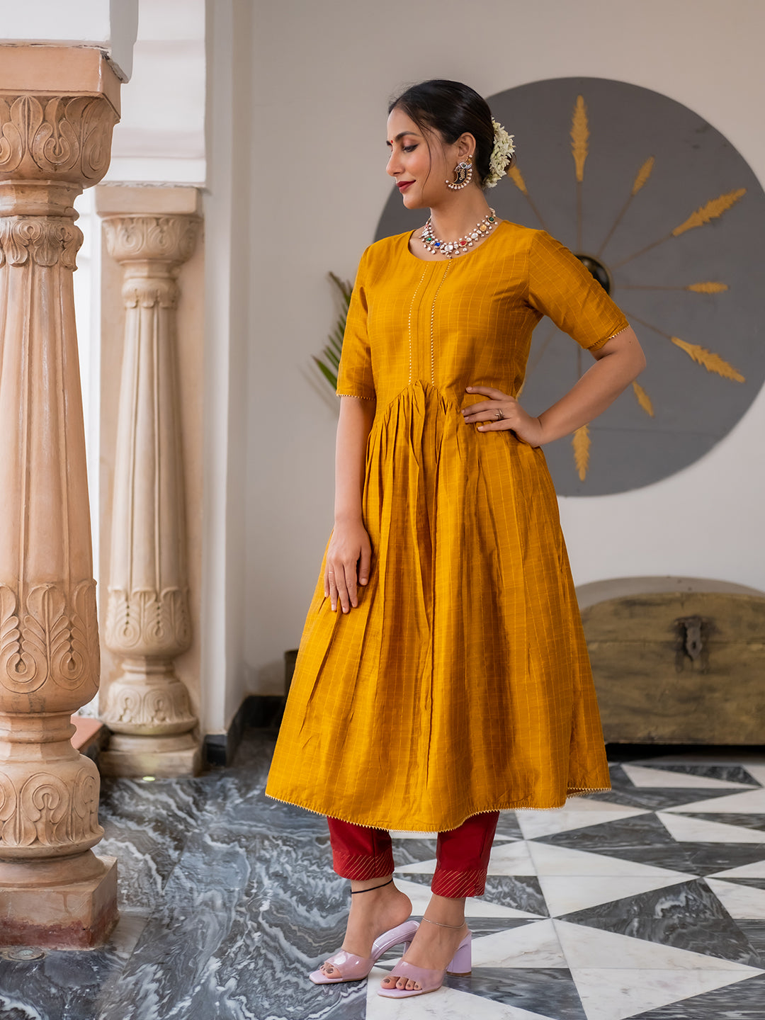 Half sleeves frock design kurta online