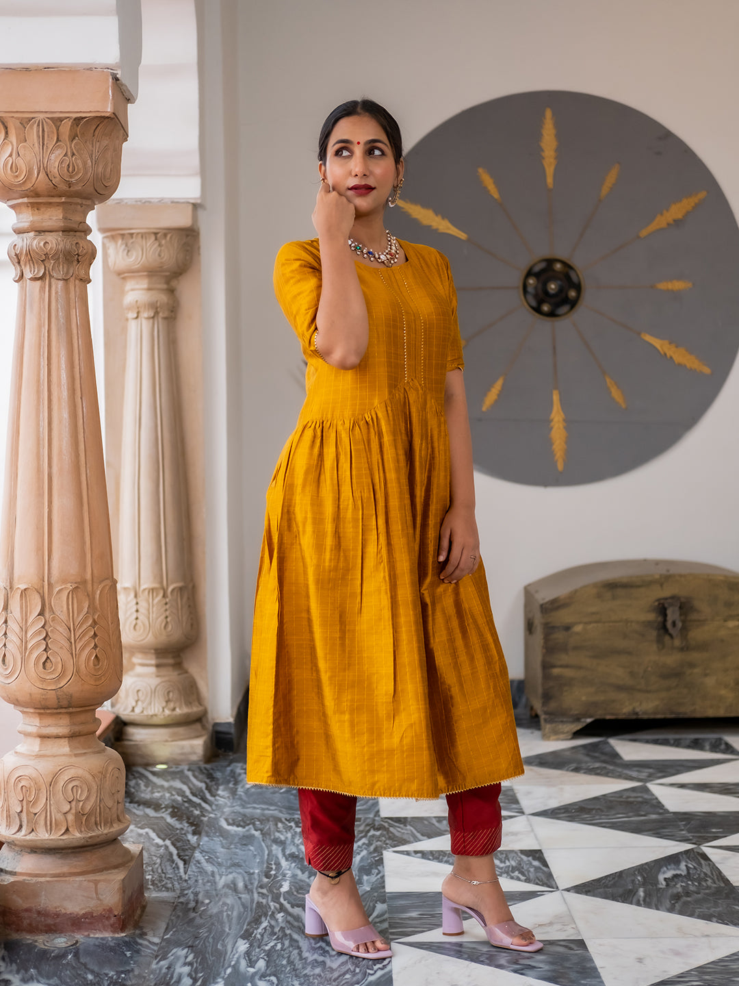 Yellow Chanderi Ethnic Kurta