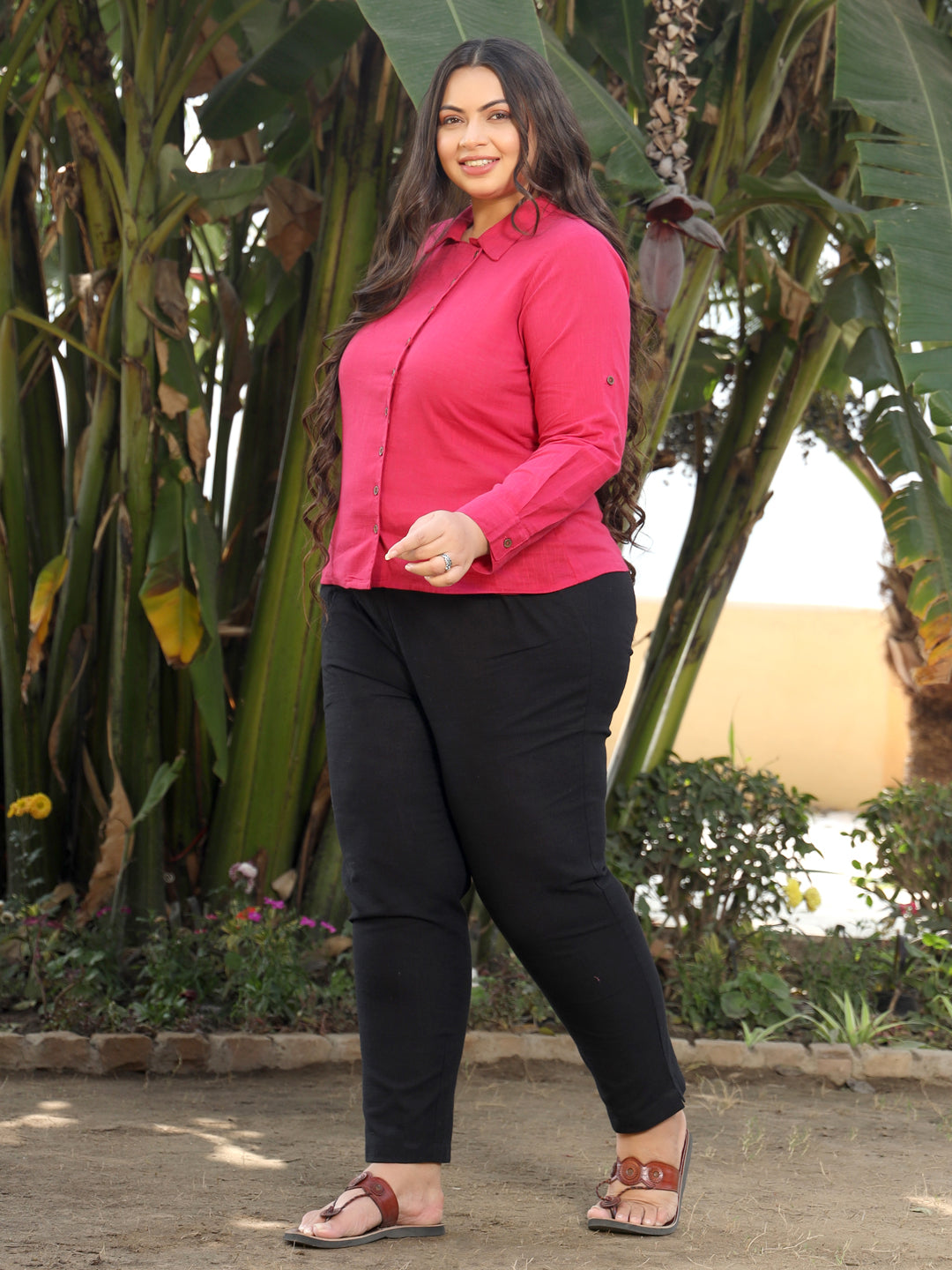 Pink Straight Regular Fit Solid Casual Shirt