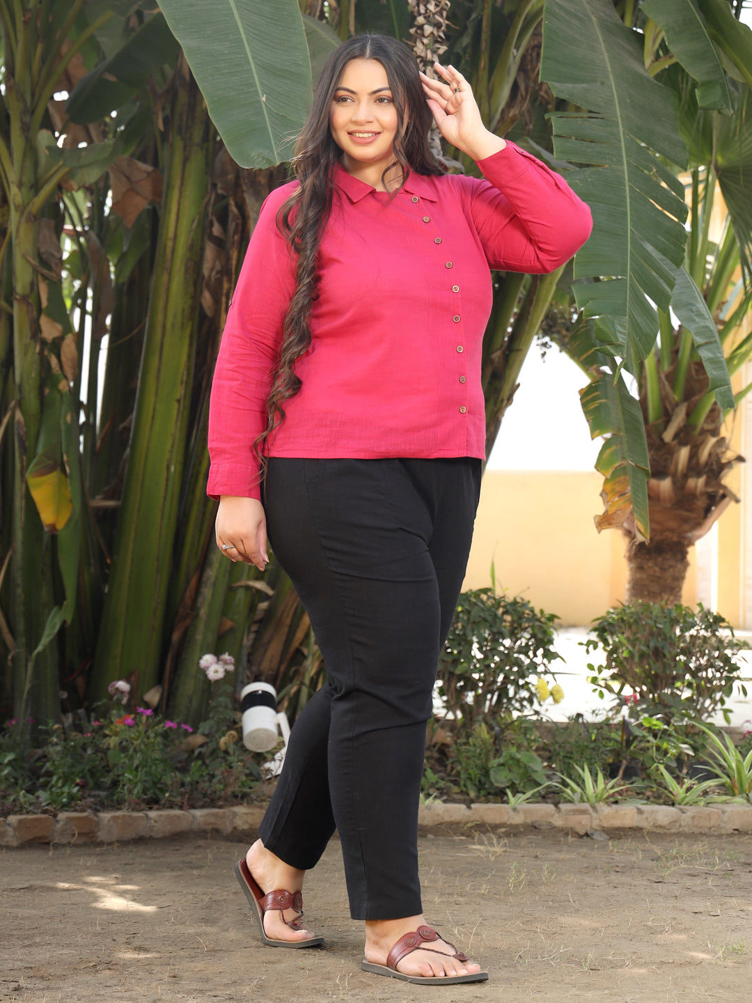 Pink Straight Regular Fit Solid Casual Shirt