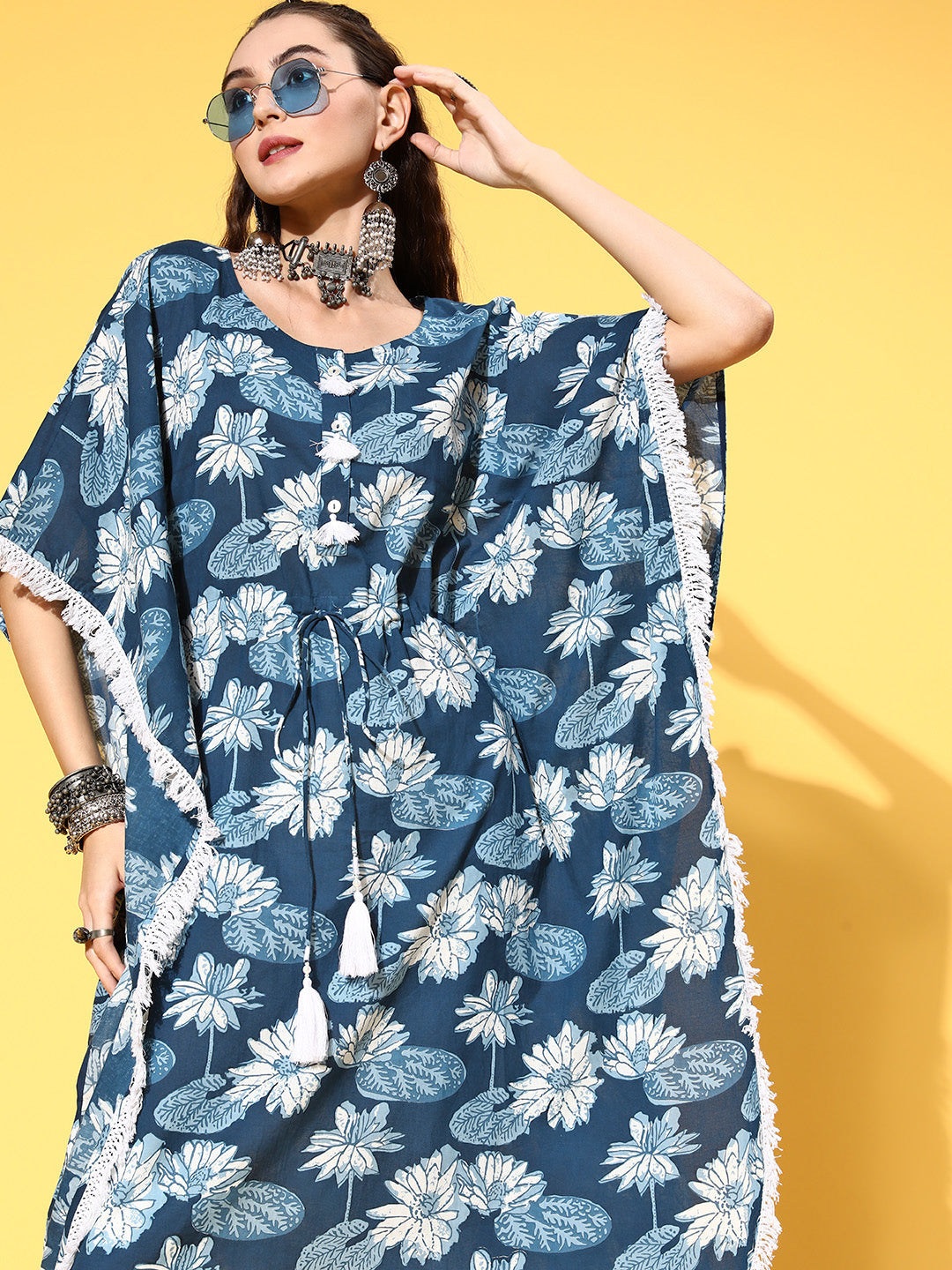 Shop New Cotton Floral Printed Kaftan With Round Neck At Jaipur Kurti Online