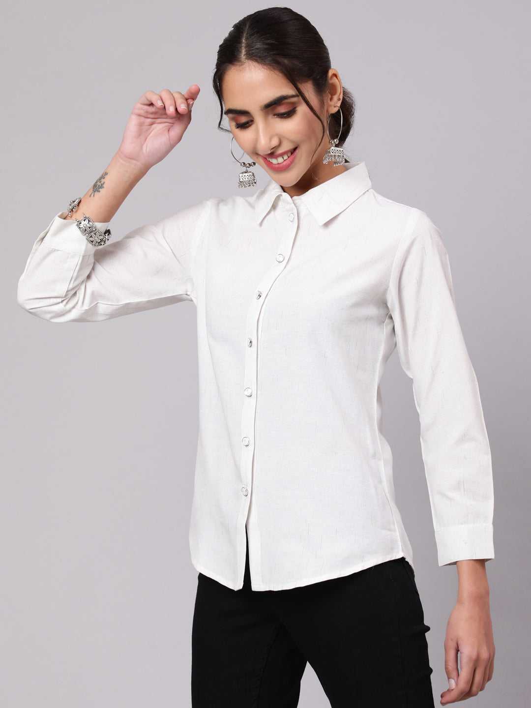 White Cotton Collar Neck Shirt