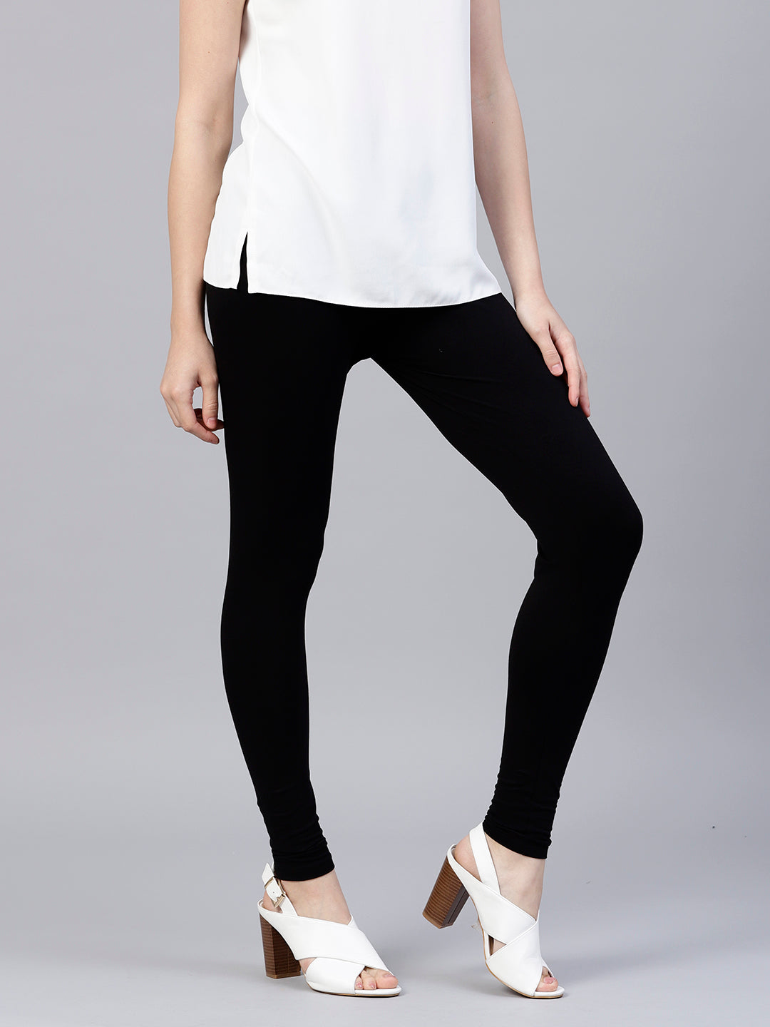 Black Solid Cotton Lycra Leggings