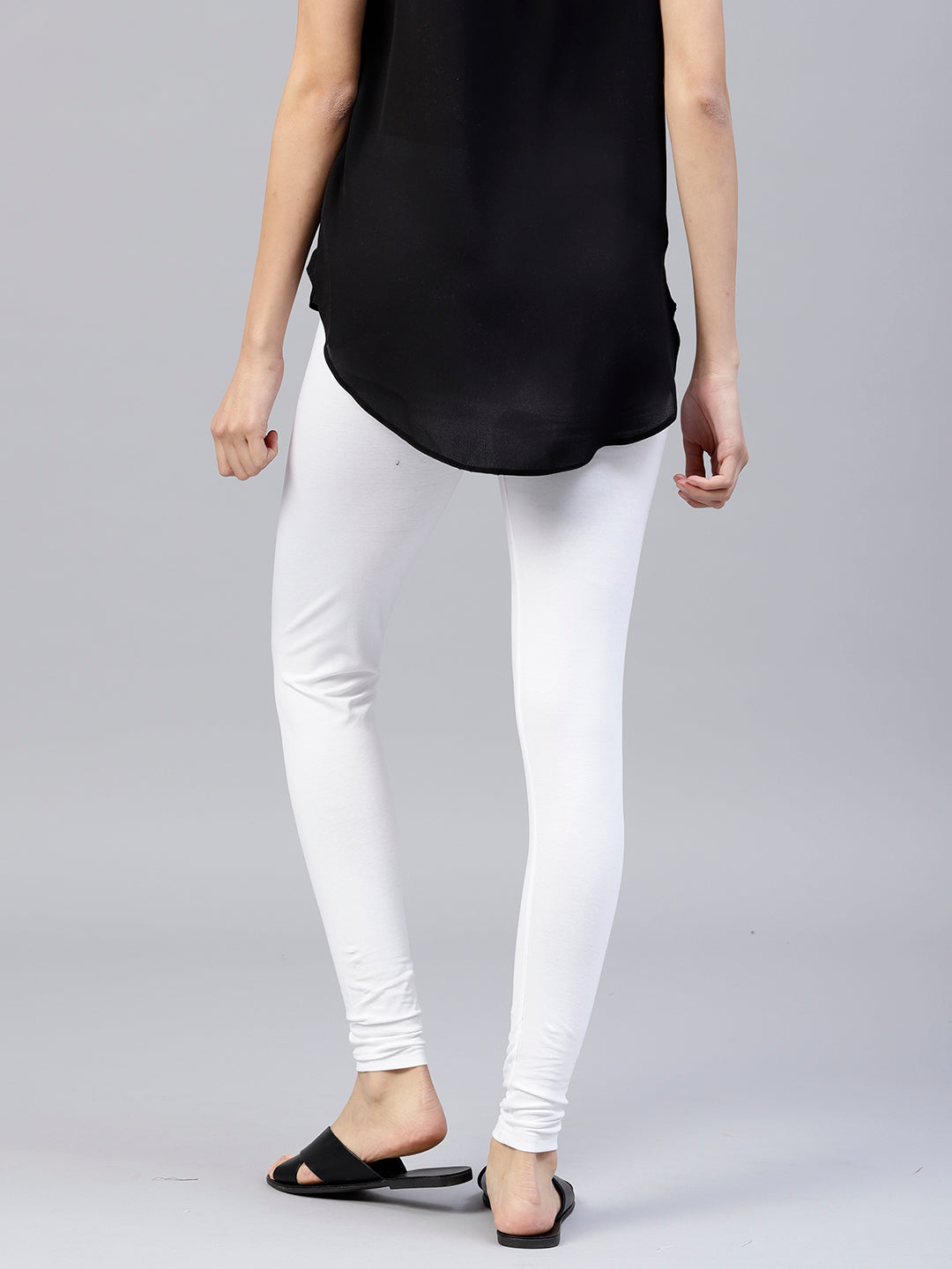 White Solid Cotton Lycra Leggings