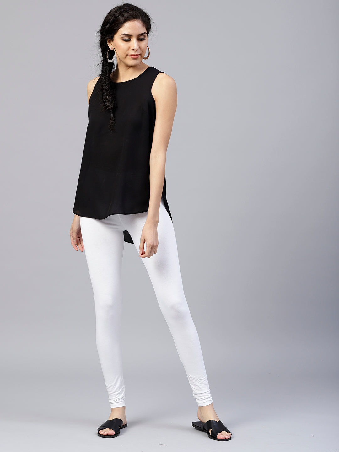 White Solid Cotton Lycra Leggings
