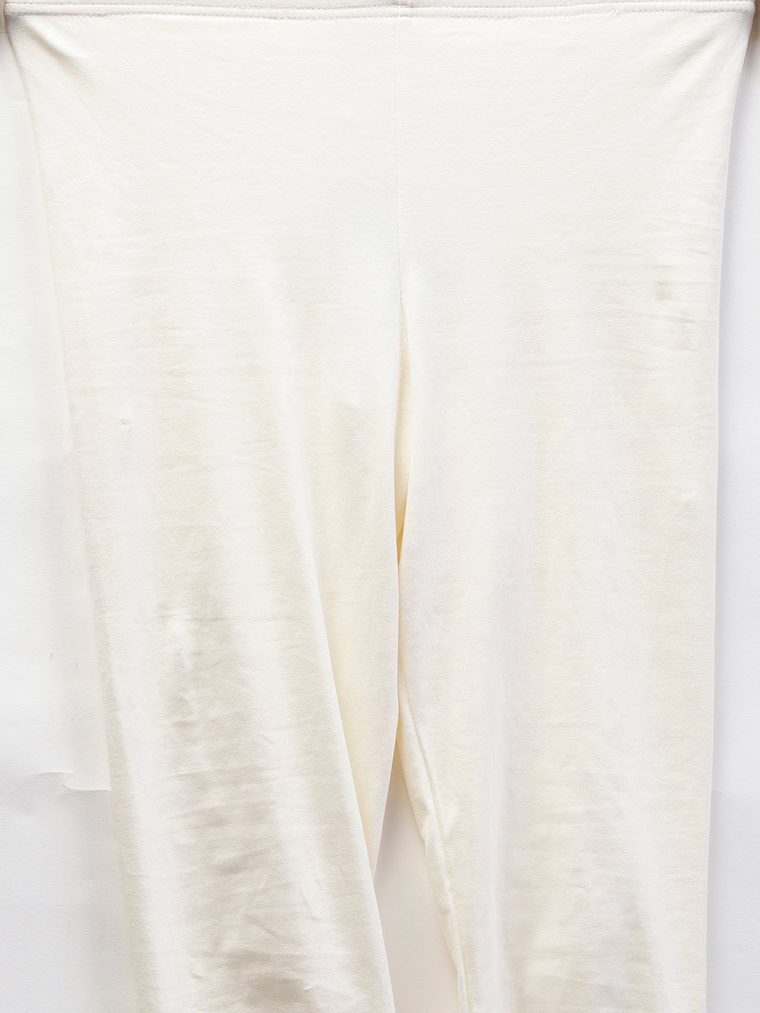 White Solid Cotton Lycra Leggings