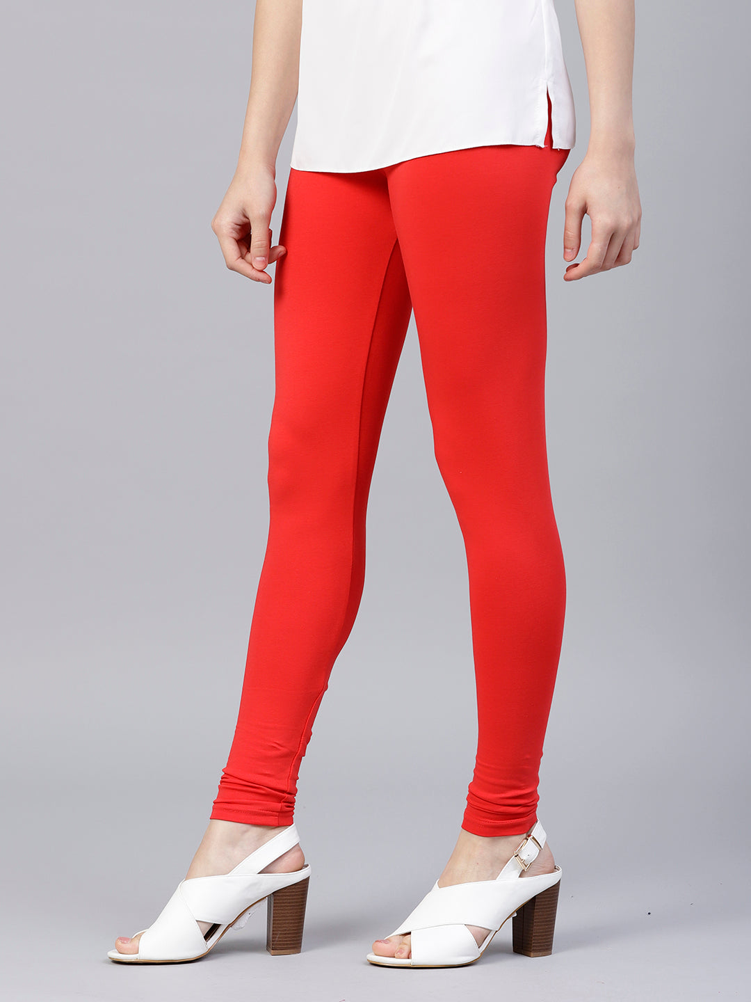 Red Solid Cotton Lycra Leggings