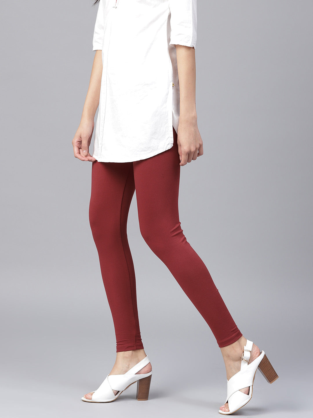 Maroon Solid Cotton Lycra Leggings