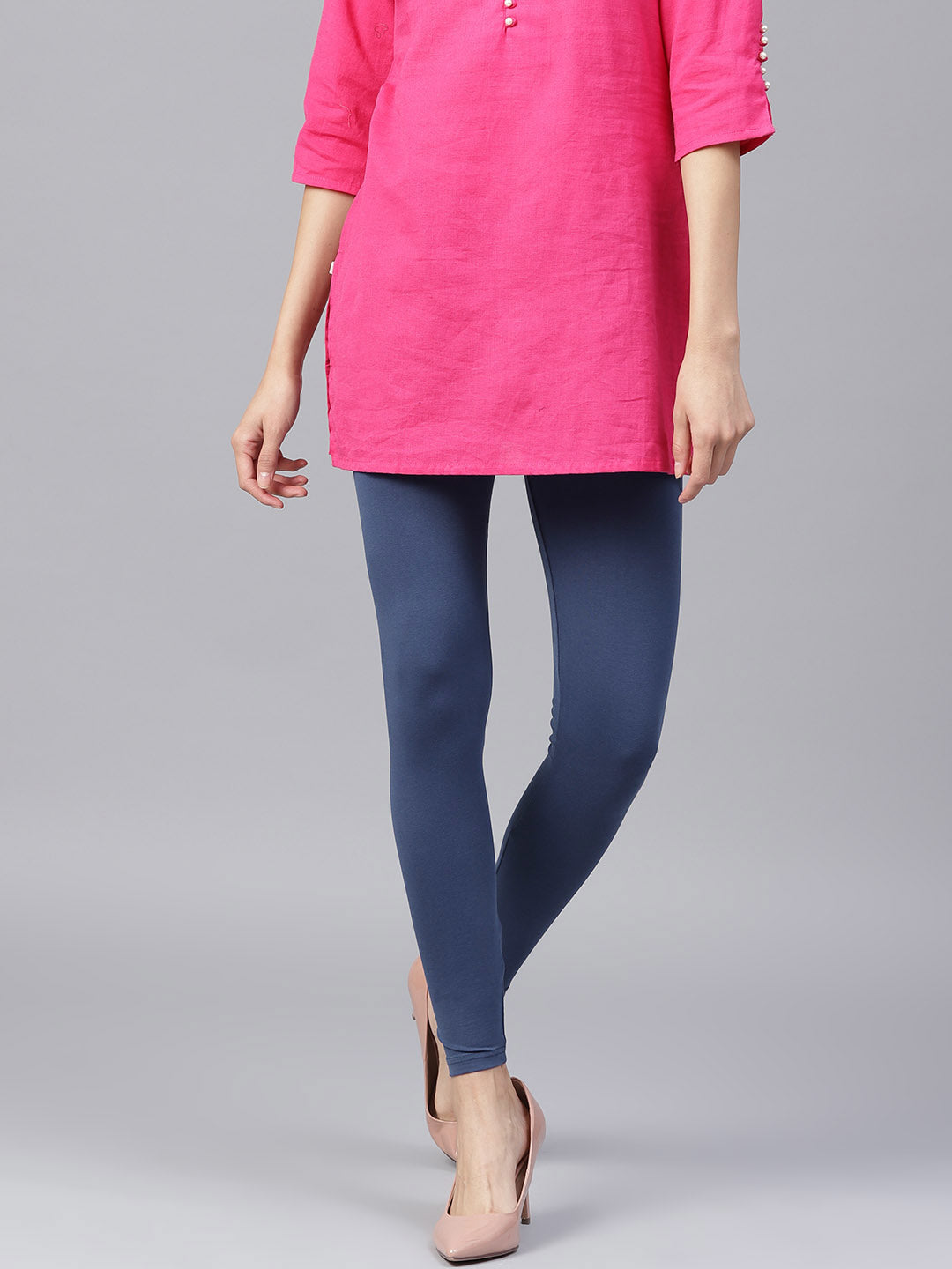 Navy Blue Solid Cotton Lycra Leggings