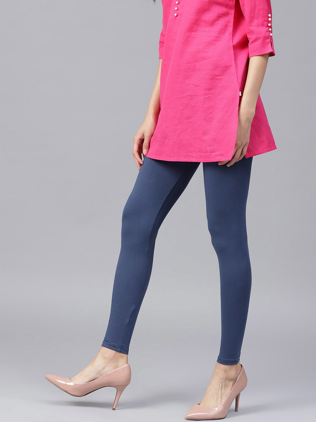 Navy Blue Solid Cotton Lycra Leggings