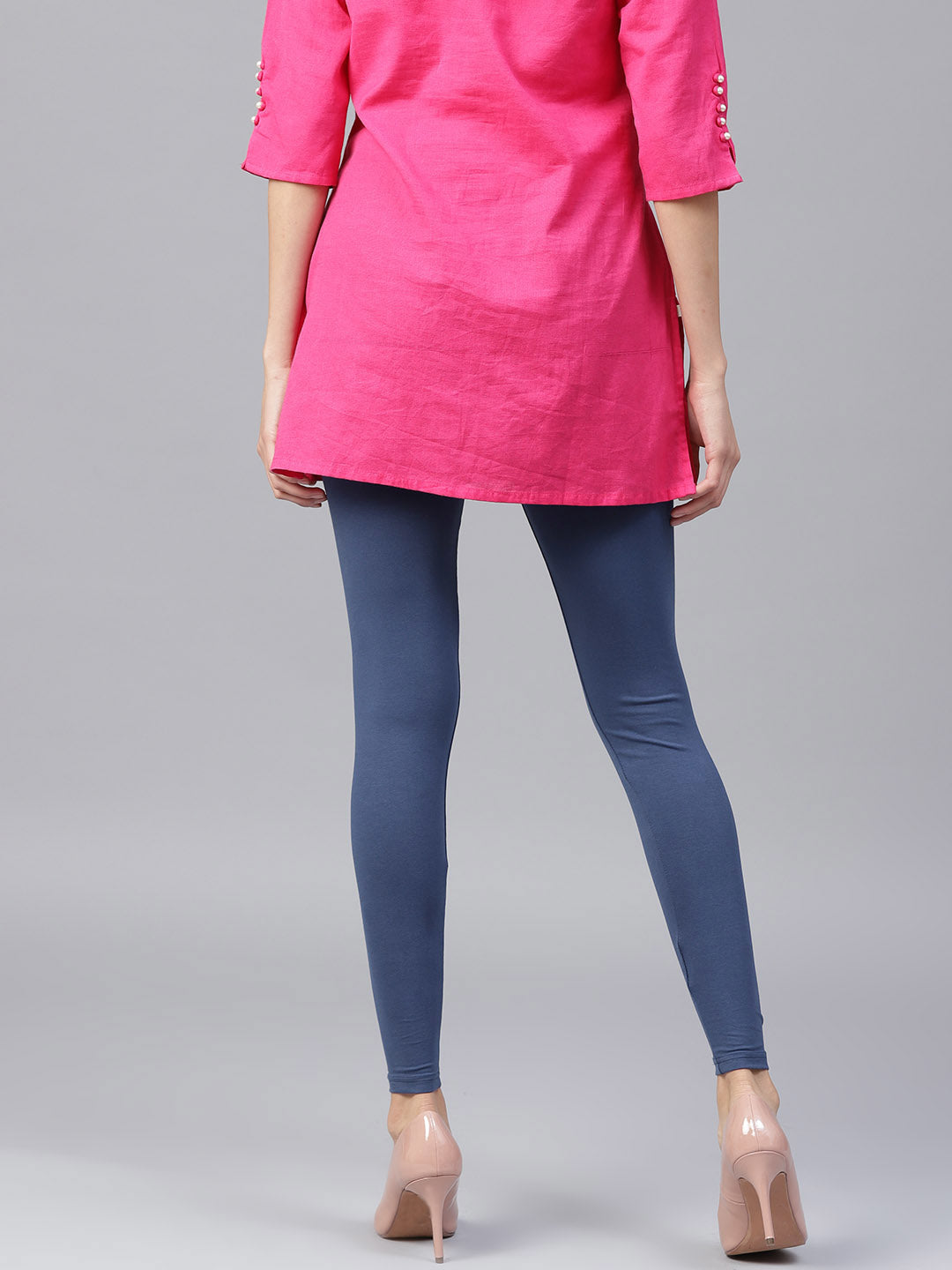 Navy Blue Solid Cotton Lycra Leggings