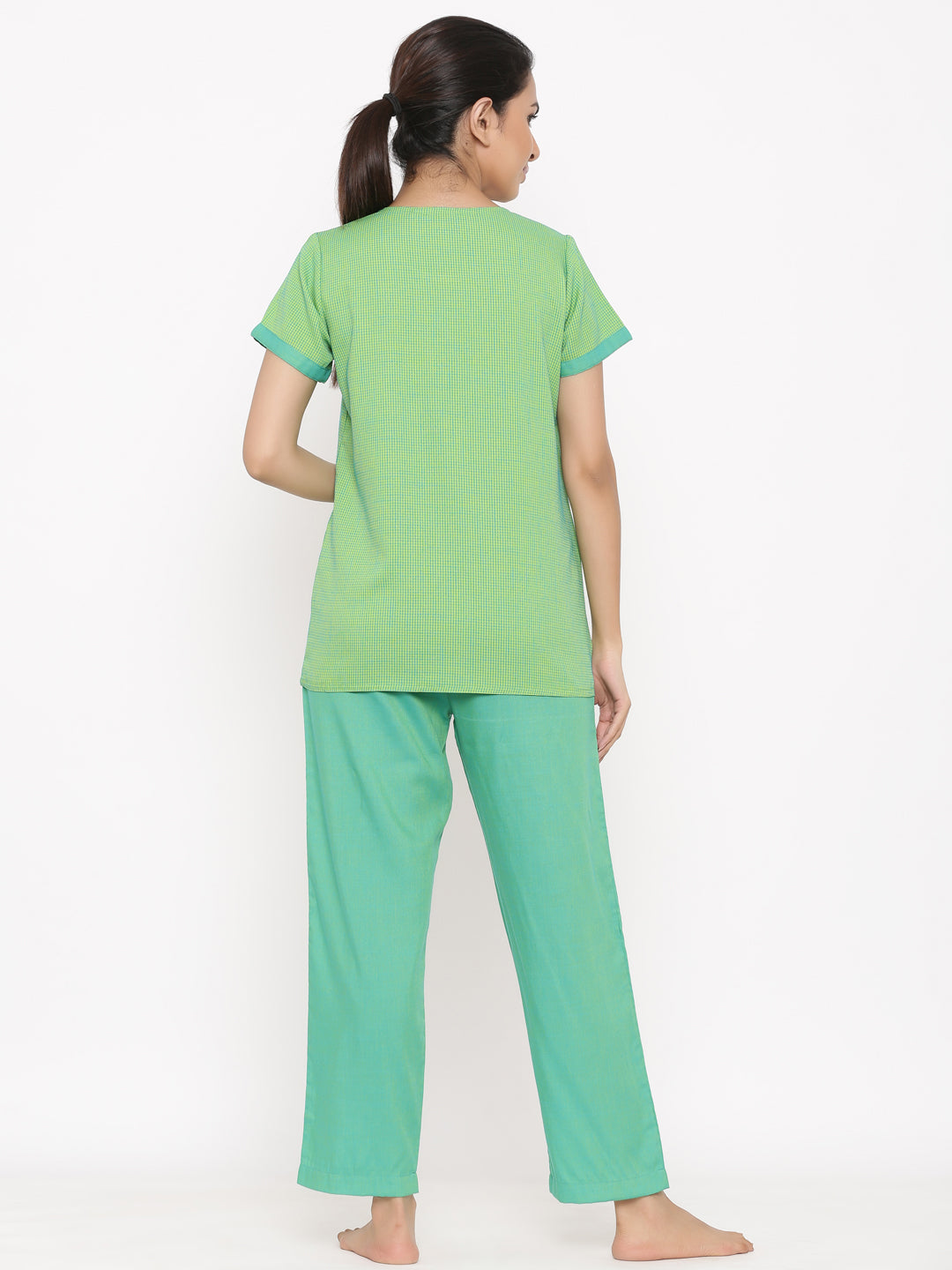 Green Yarn Dyed Straight Shirt With Pyjamas Night Suit