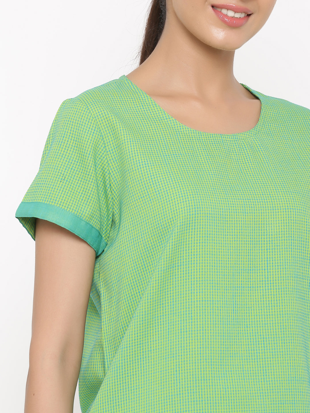 Green Yarn Dyed Straight Shirt With Pyjamas Night Suit