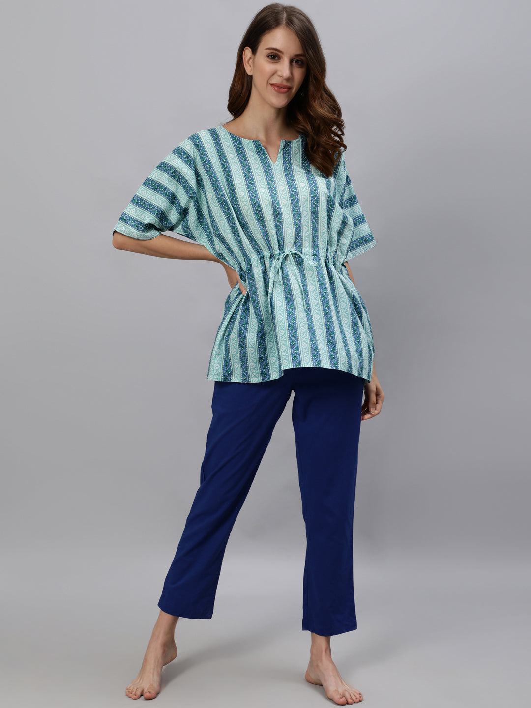 Blue Coloured Sleepwear Consist Of Short Kaftan & Pyajama