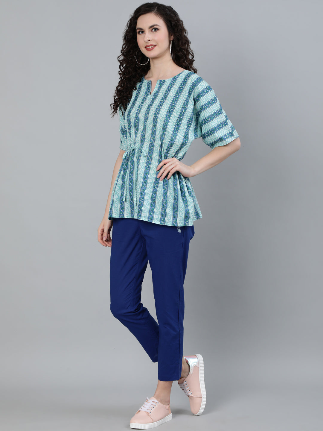 Blue Coloured Sleepwear Consist Of Short Kaftan & Pyajama