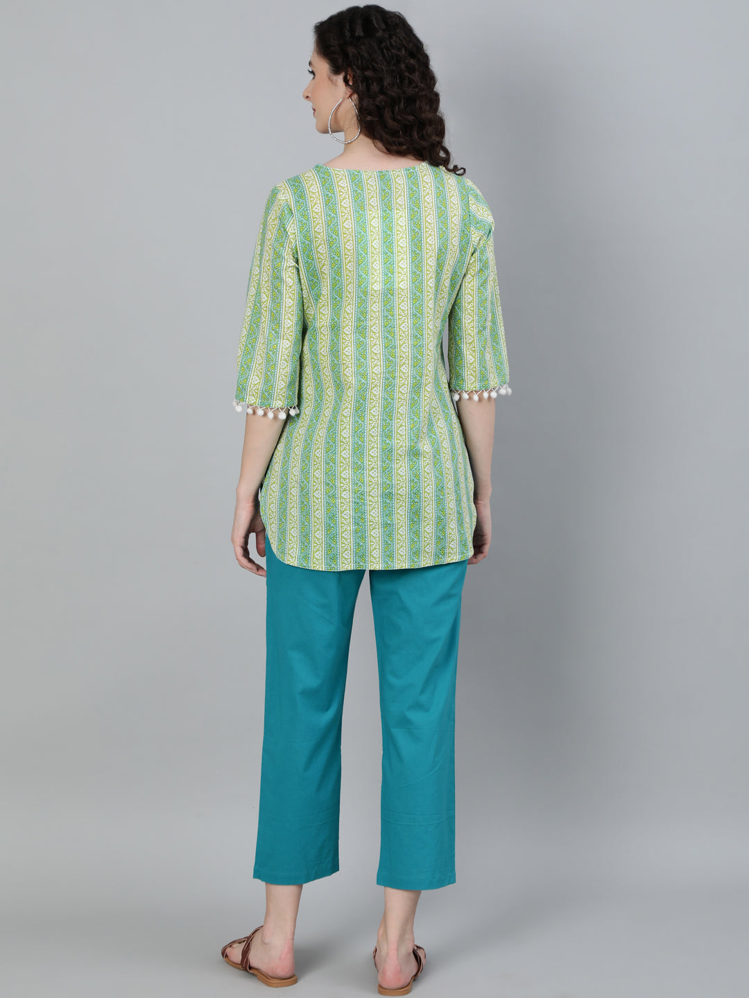Green Colored Sleepwear Consists Of Short Kurta & Pajamas