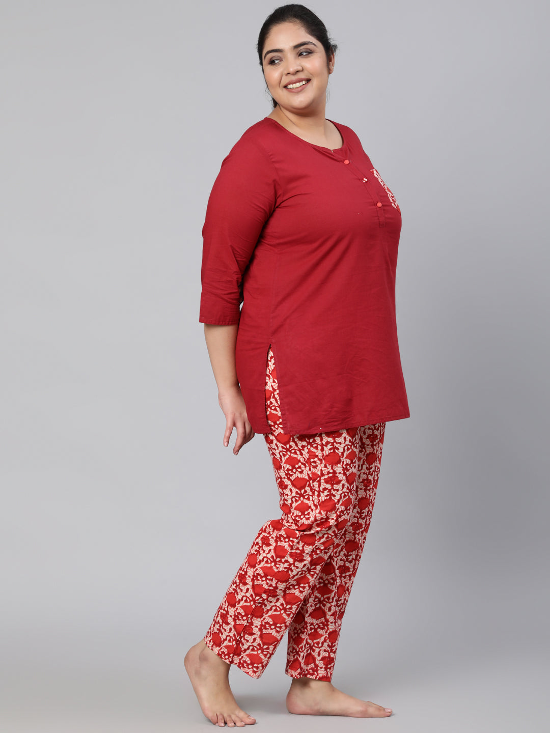 Cotton Printed Lounge Wear Solid Top With Printed Bottom