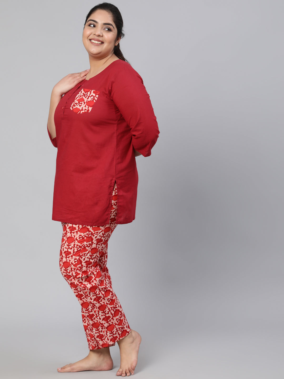 Cotton Printed Lounge Wear Solid Top With Printed Bottom