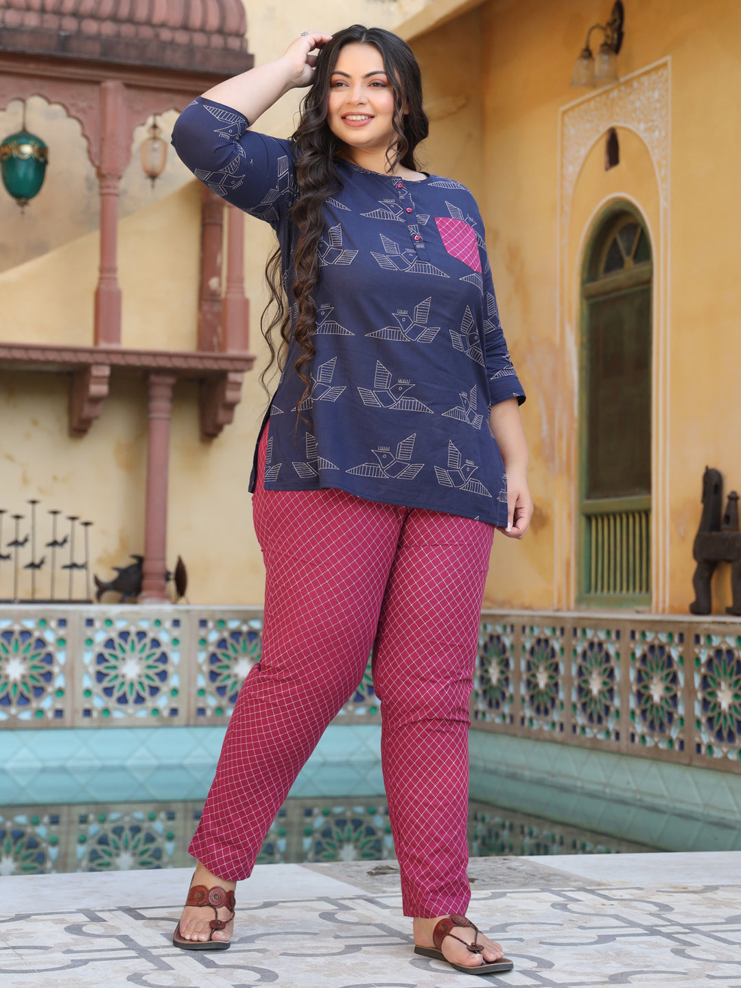 Cotton Quirky Print Blue Night Suit