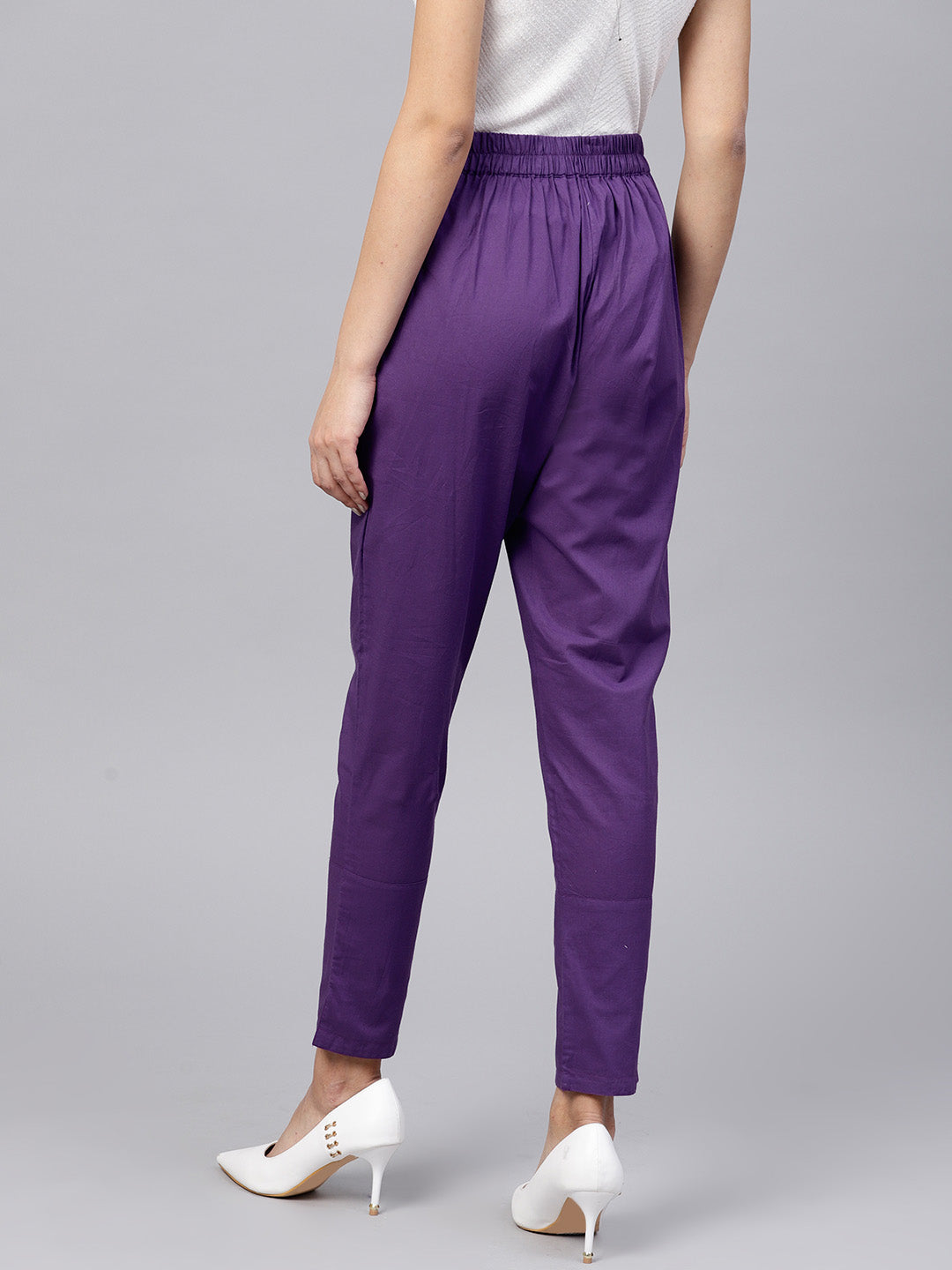 Purple Cotton Cambric Solid Pants
