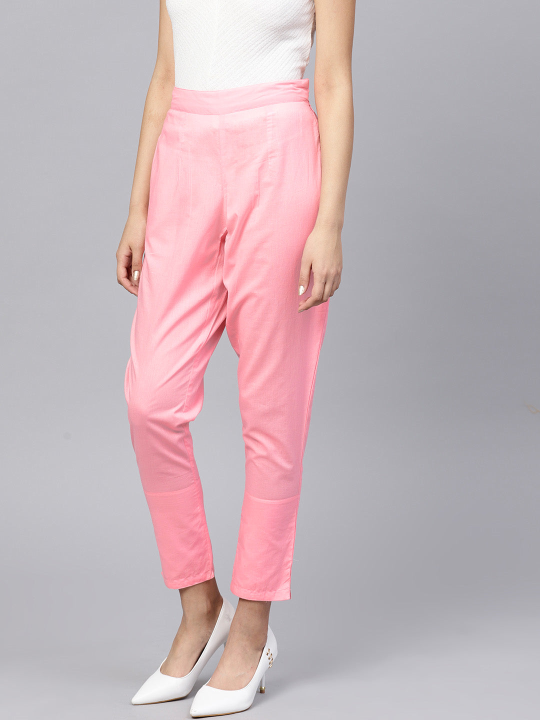 Light Pink Cotton Cambric Solid Pants