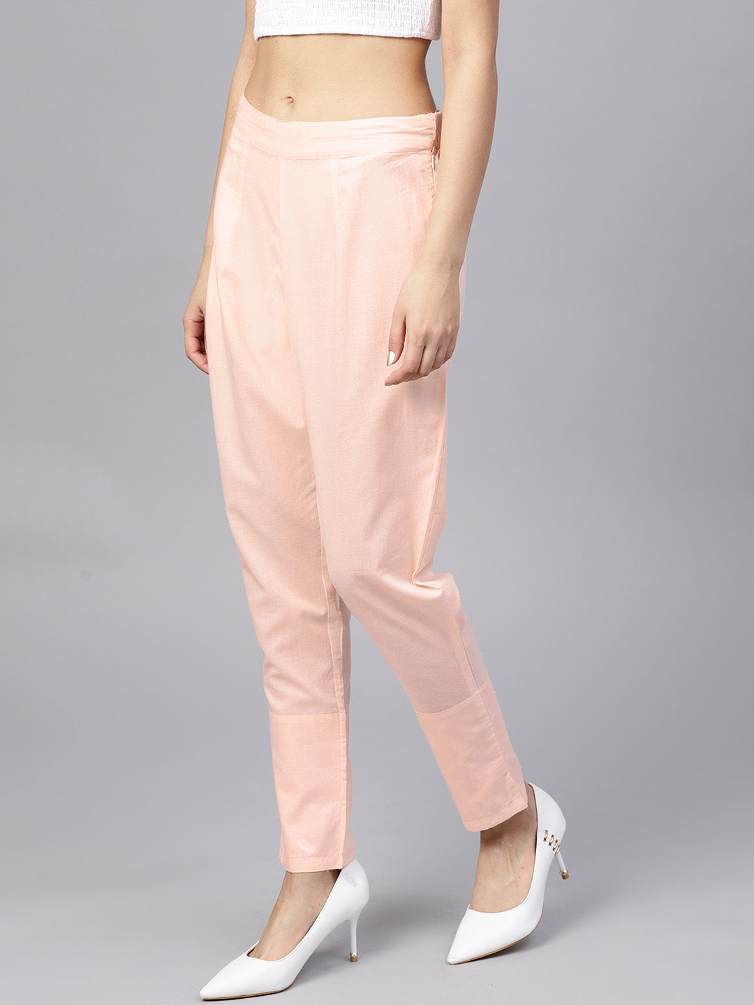 Peach Cotton Cambric Solid Pants