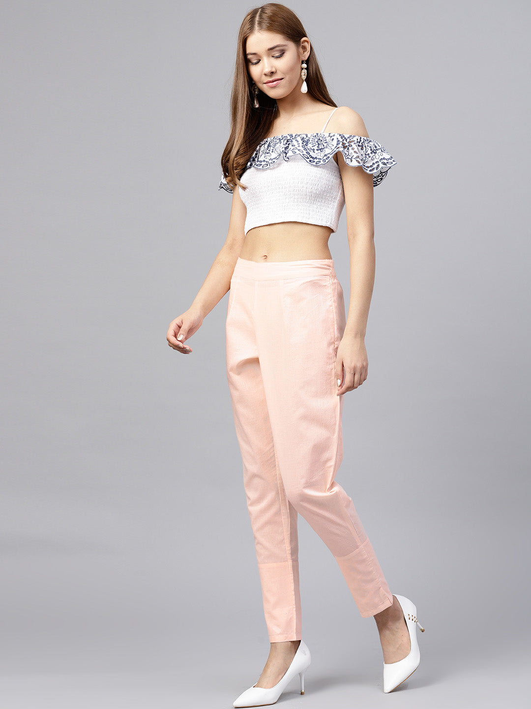 Peach Cotton Cambric Solid Pants