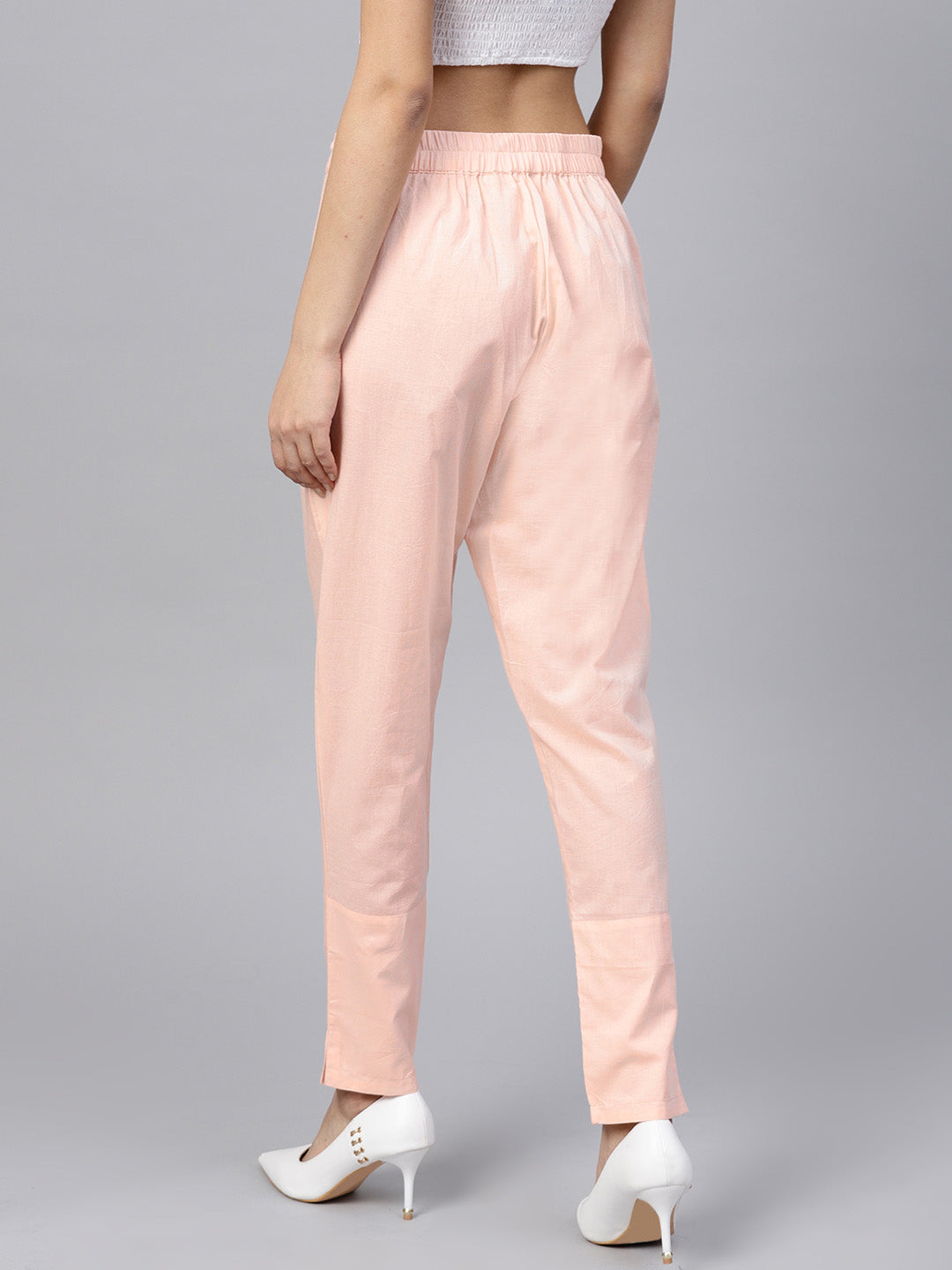 Peach Cotton Cambric Solid Pants