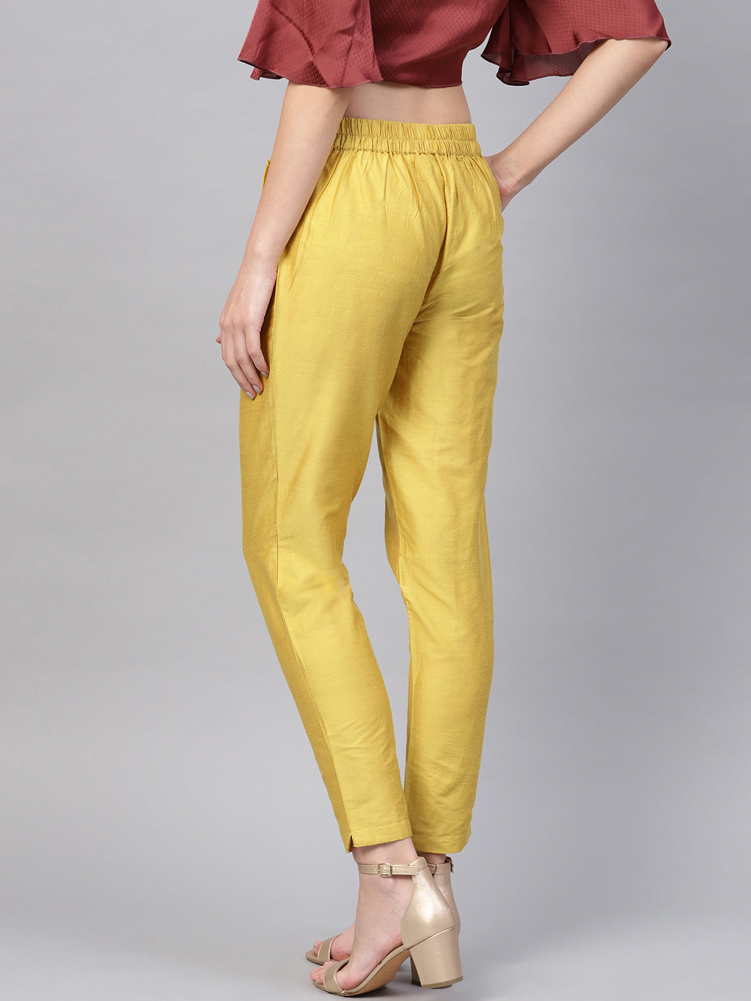 Yellow Solid Chanderi Pants