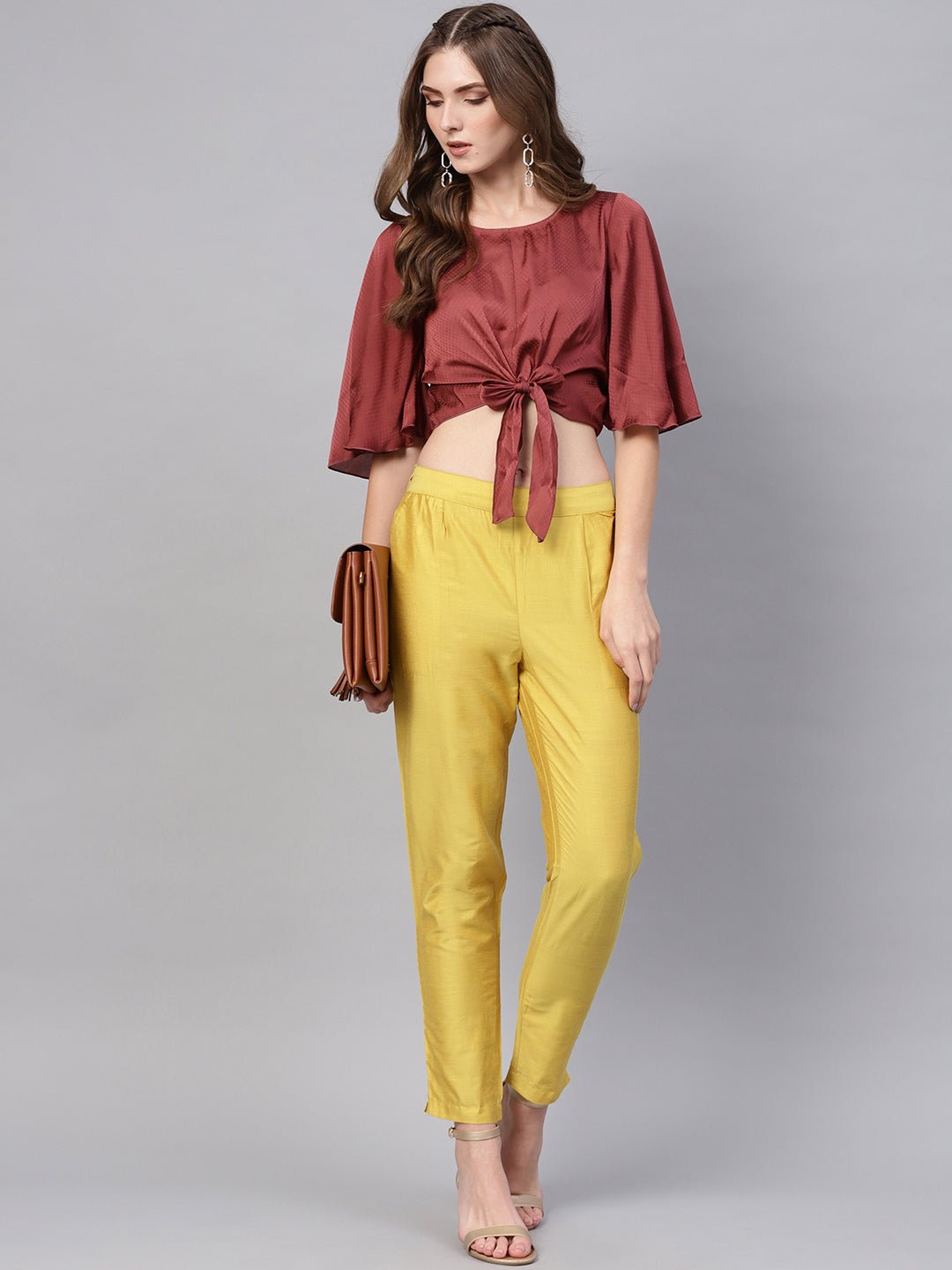 Yellow Solid Chanderi Pants