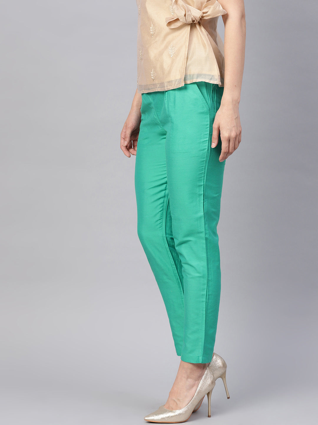 Sea Green Solid Chanderi Pants