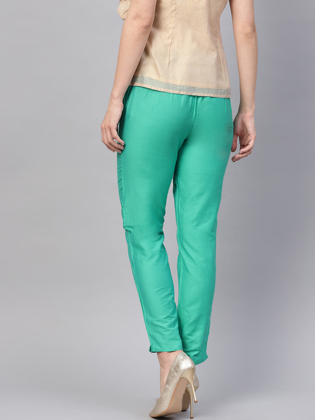 Sea Green Solid Chanderi Pants