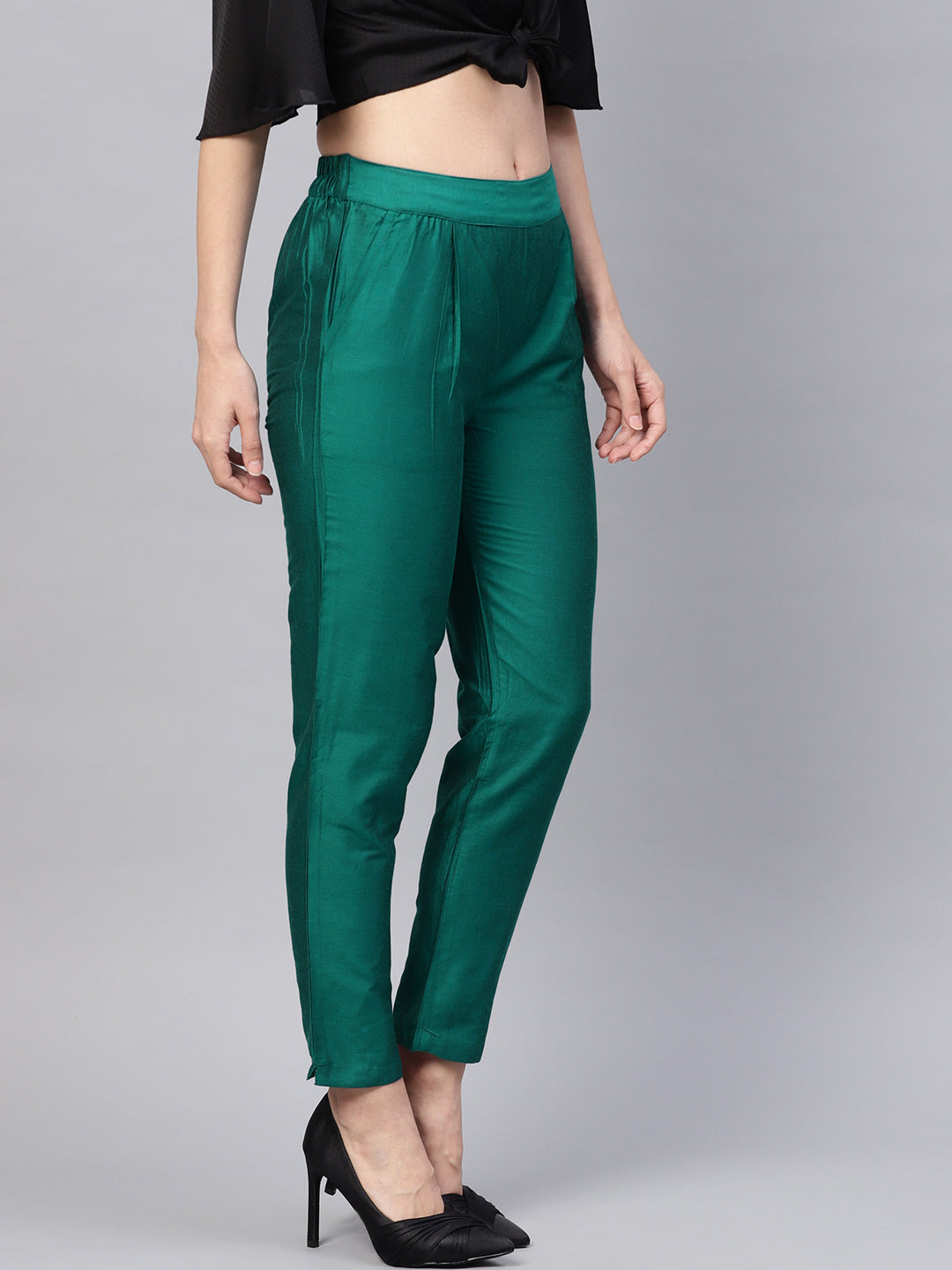 Rama Green Solid Chanderi Pant