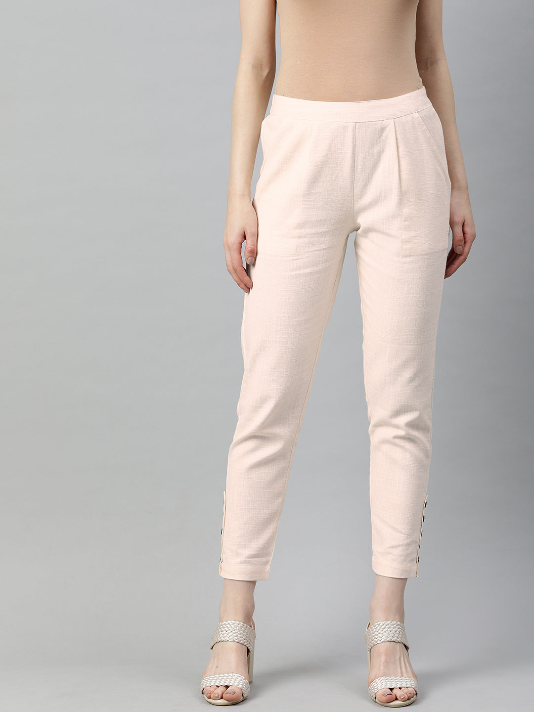 Shop Off White Solid Cotton Slub Pant