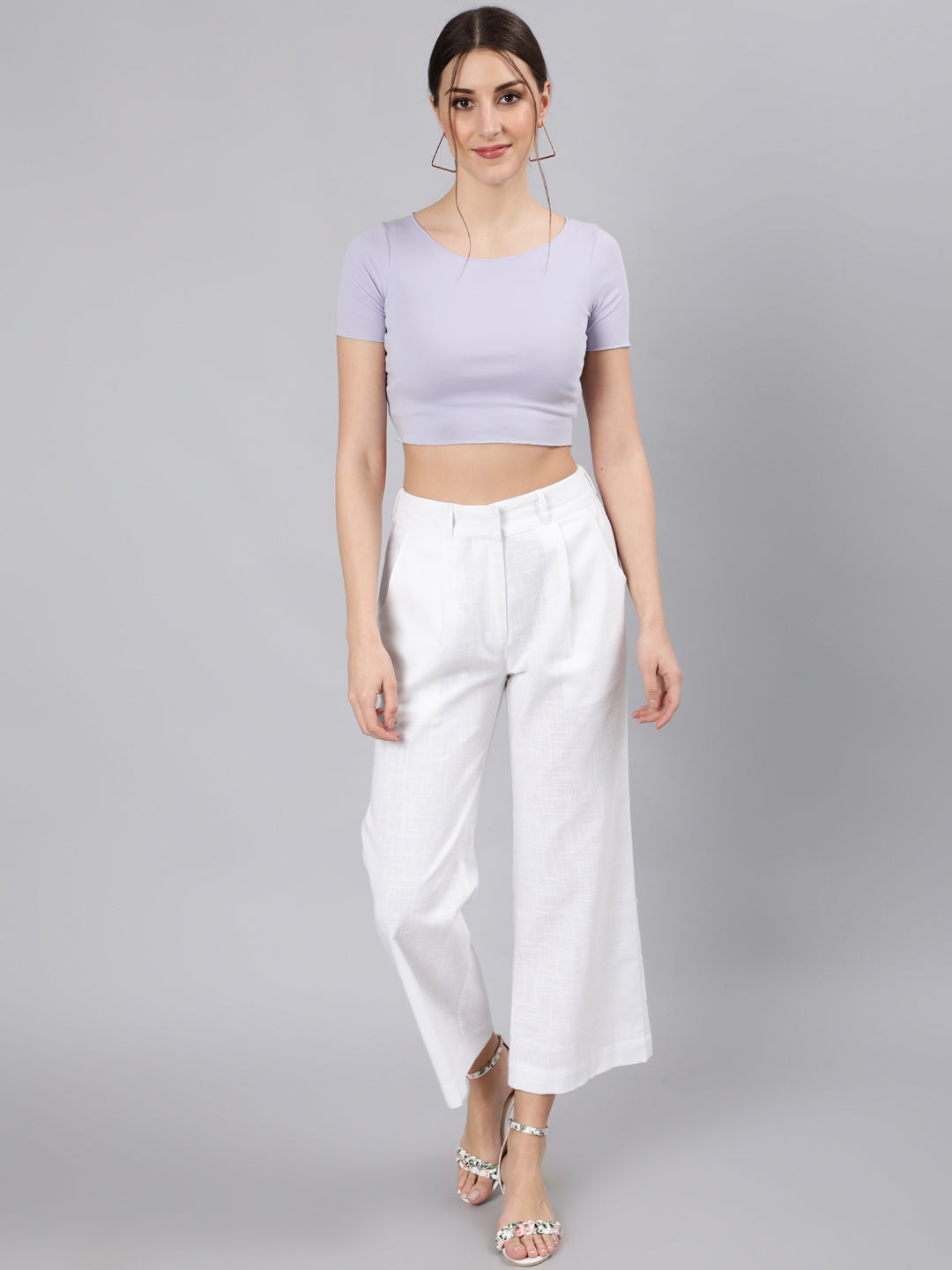 Shop White Cotton Slub Flared High Rise Parallel Pants